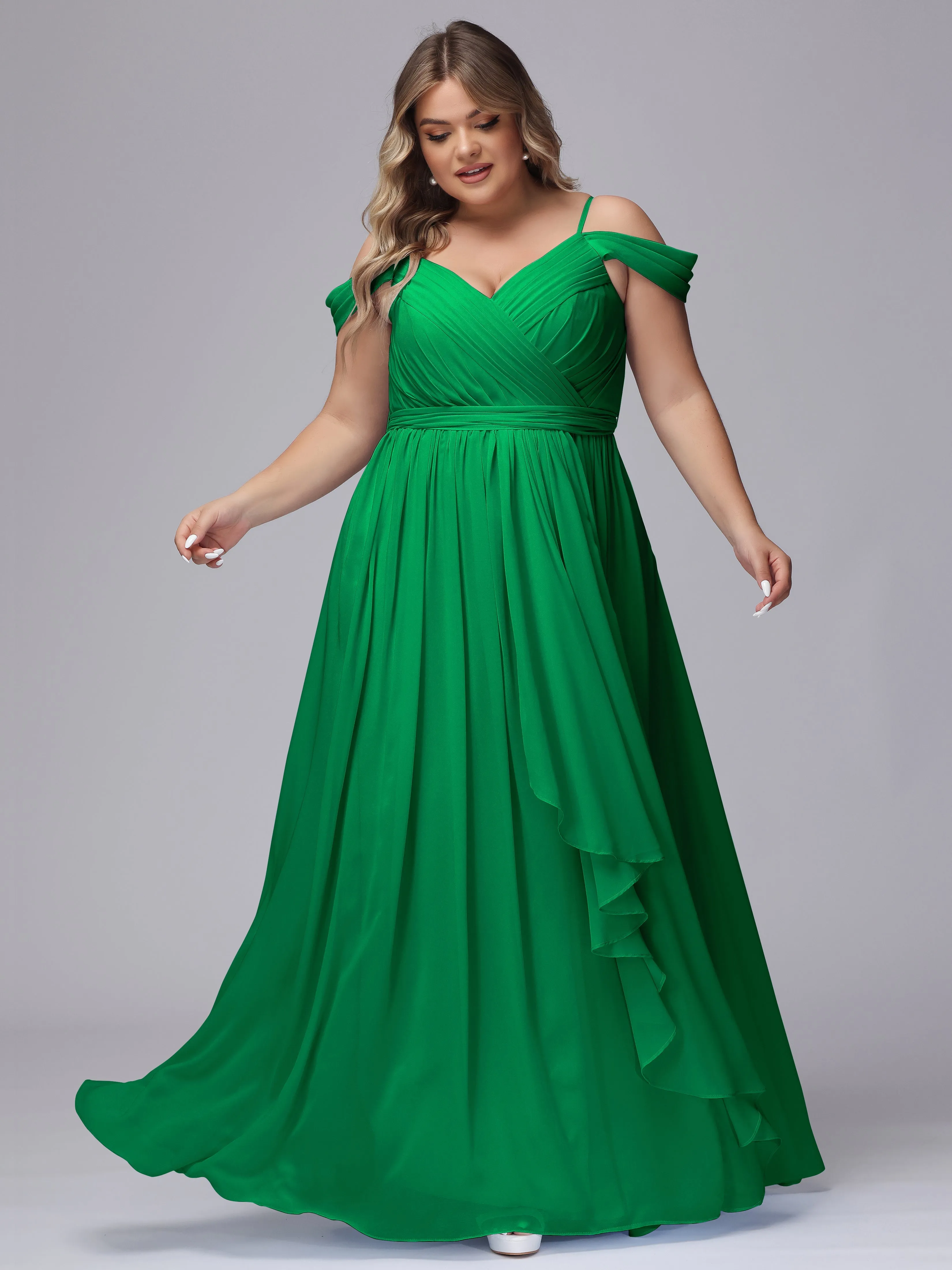 Off The Shoulder Chiffon Plus Size  Long Bridesmaid Dresses