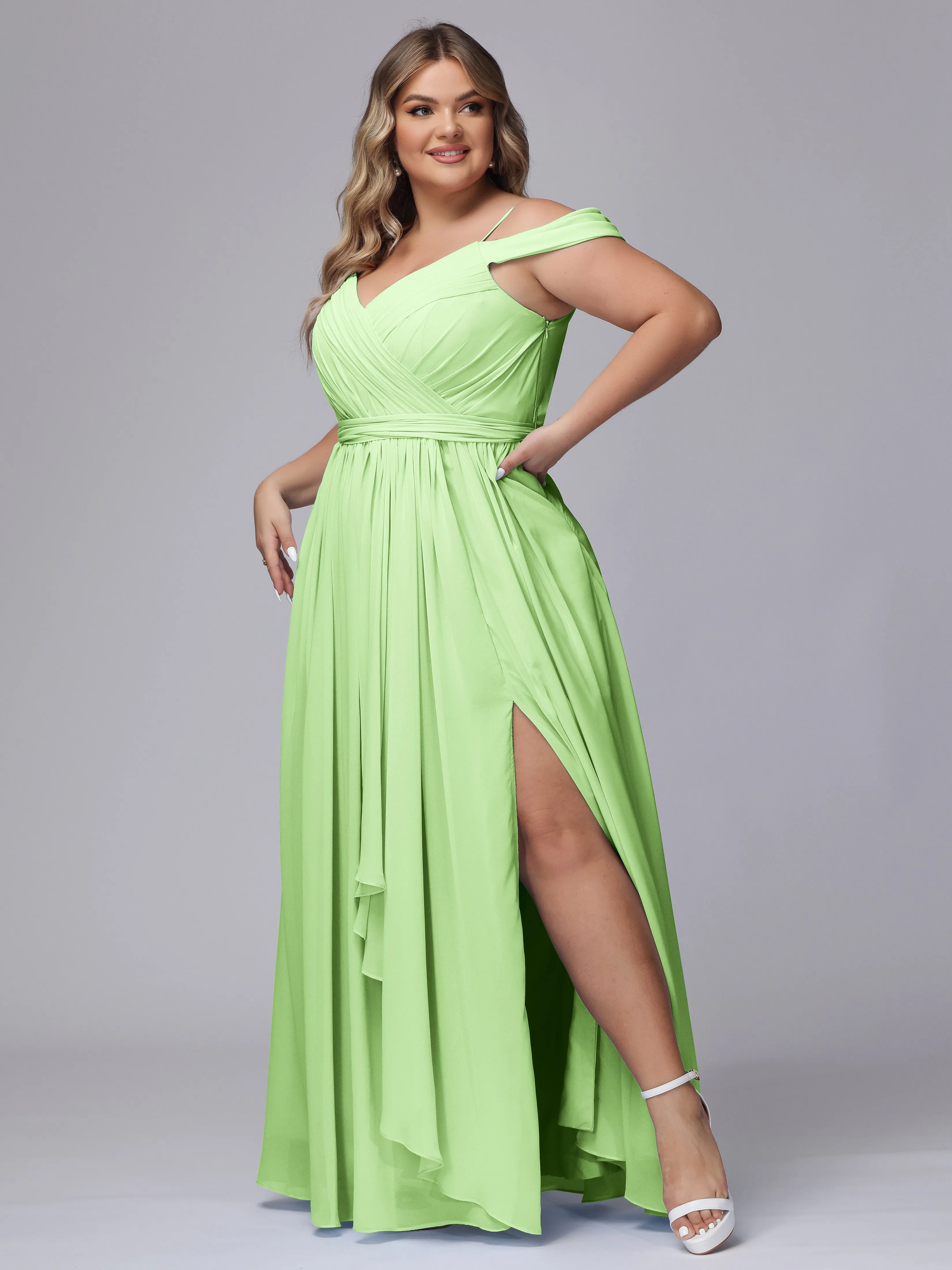 Off The Shoulder Chiffon Plus Size  Long Bridesmaid Dresses