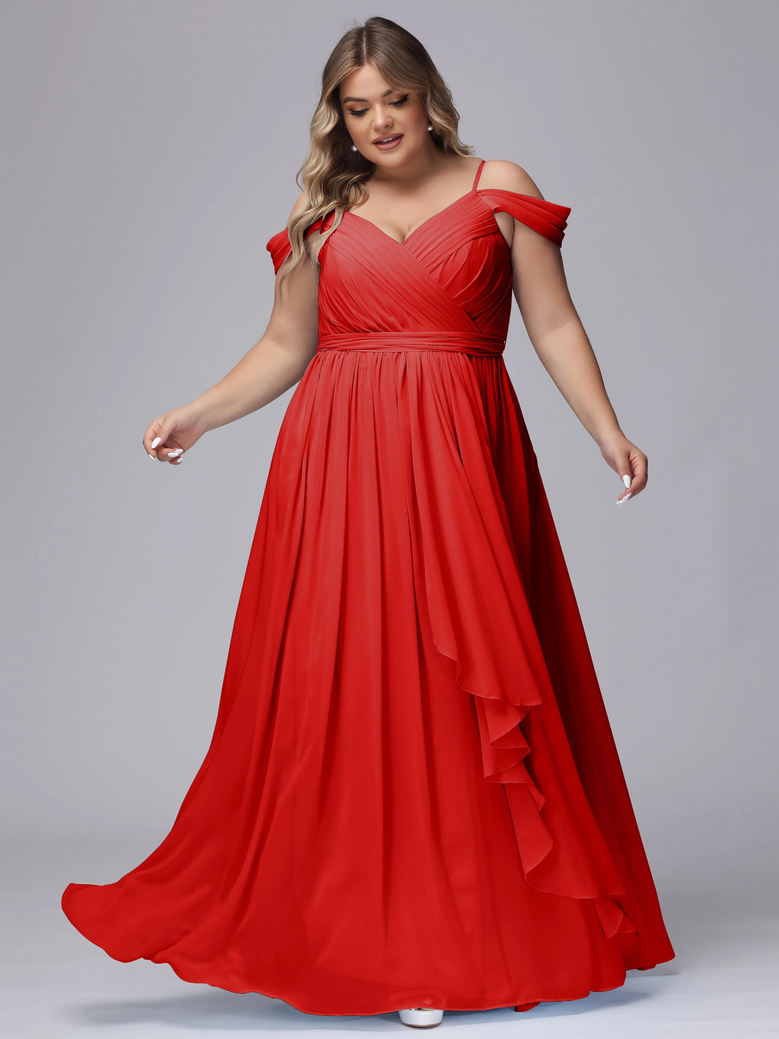 Off The Shoulder Chiffon Plus Size  Long Bridesmaid Dresses