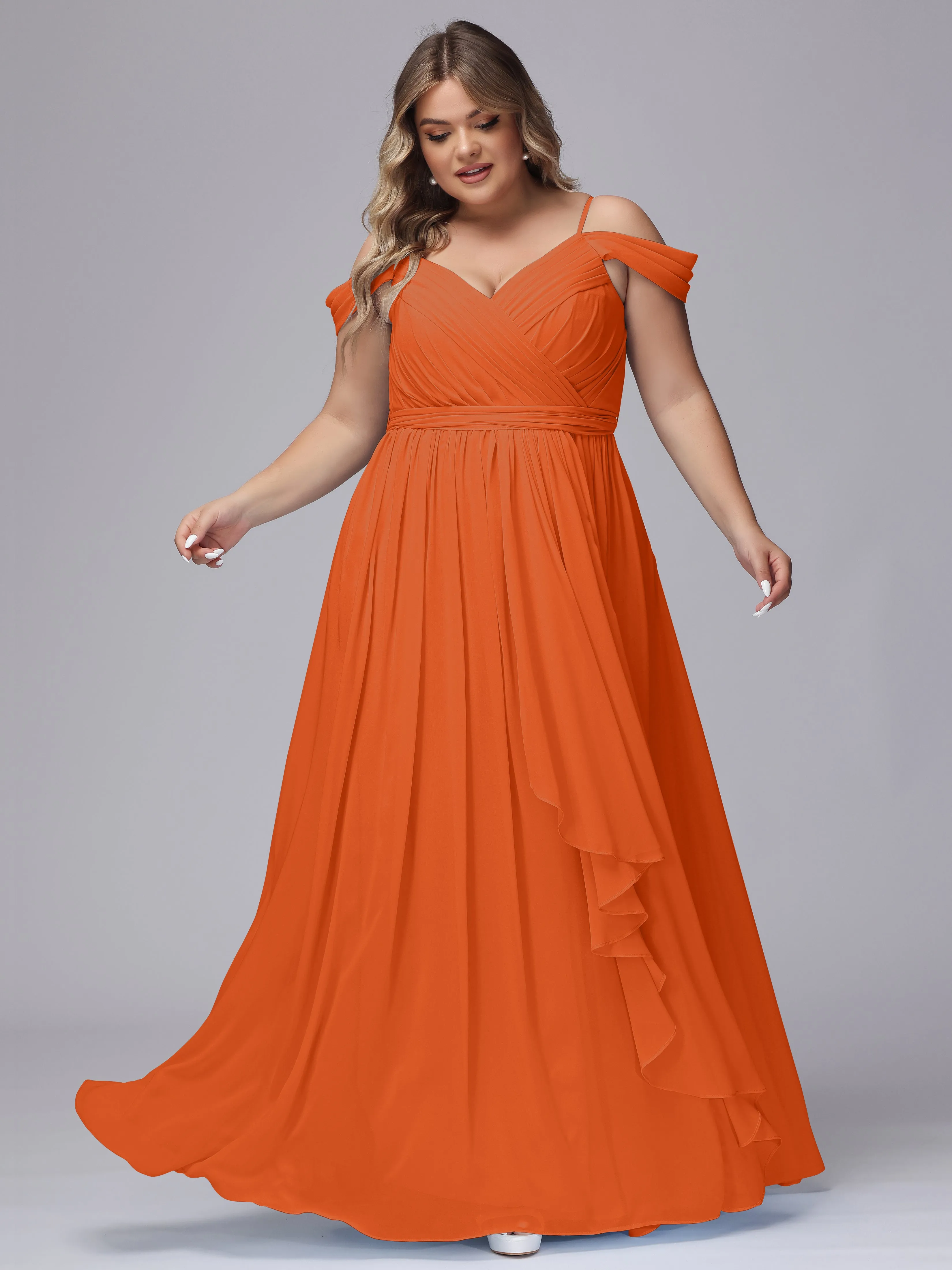 Off The Shoulder Chiffon Plus Size  Long Bridesmaid Dresses