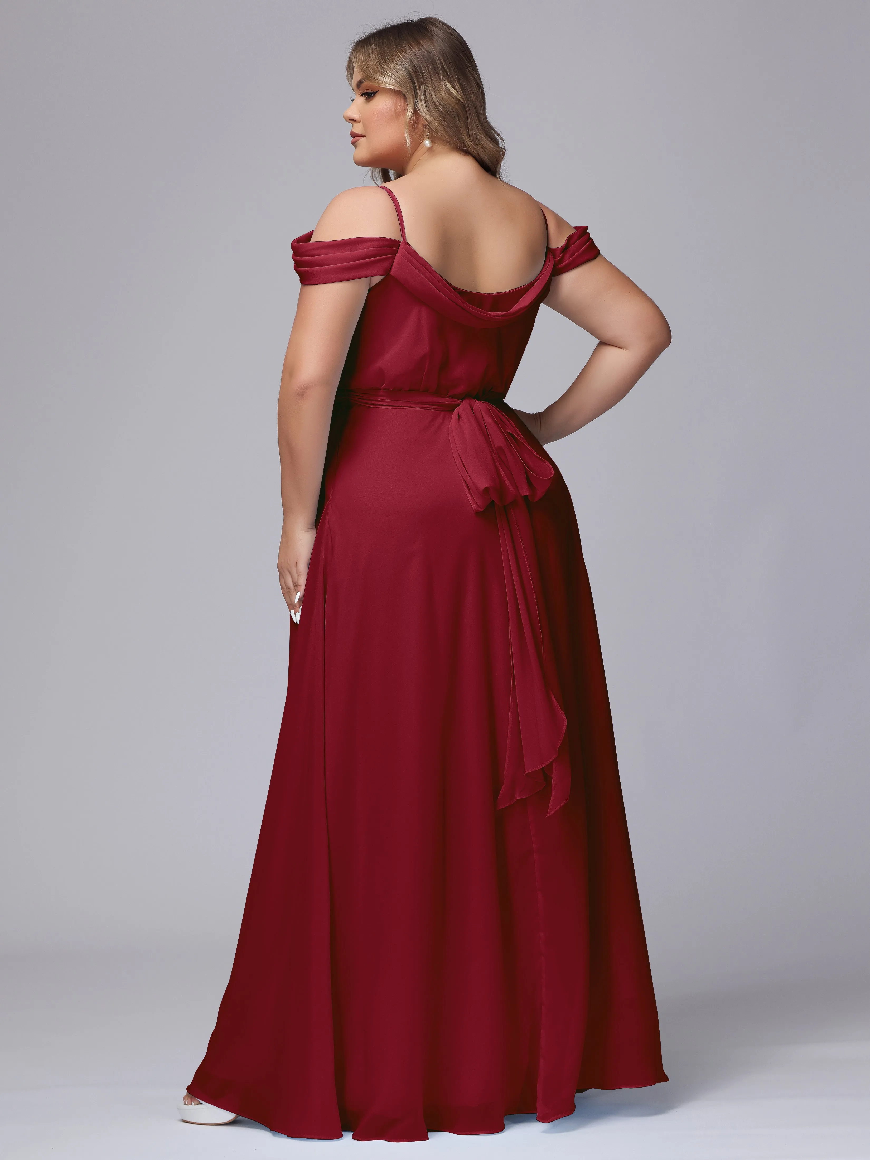 Off The Shoulder Chiffon Plus Size  Long Bridesmaid Dresses