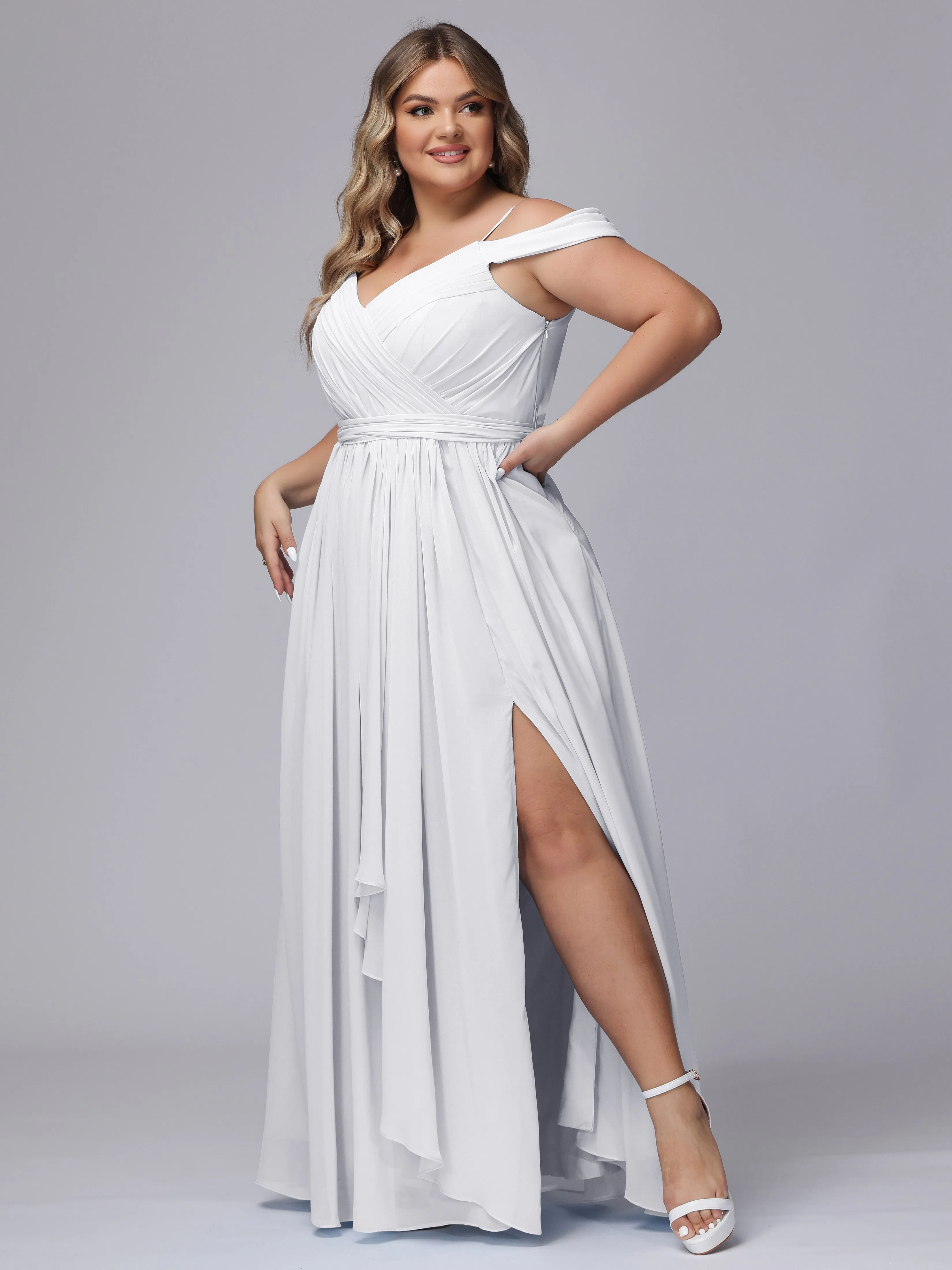 Off The Shoulder Chiffon Plus Size  Long Bridesmaid Dresses