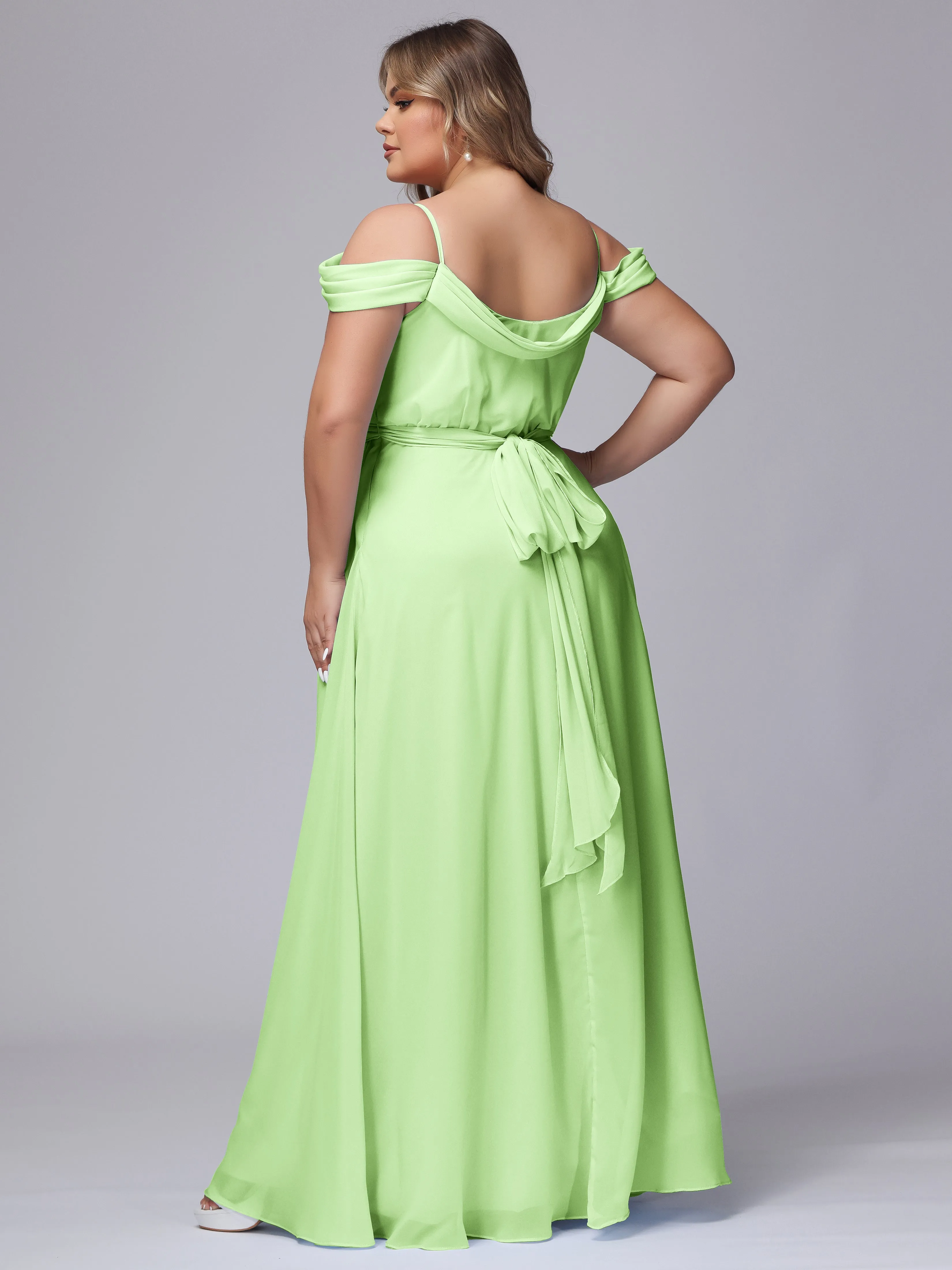 Off The Shoulder Chiffon Plus Size  Long Bridesmaid Dresses
