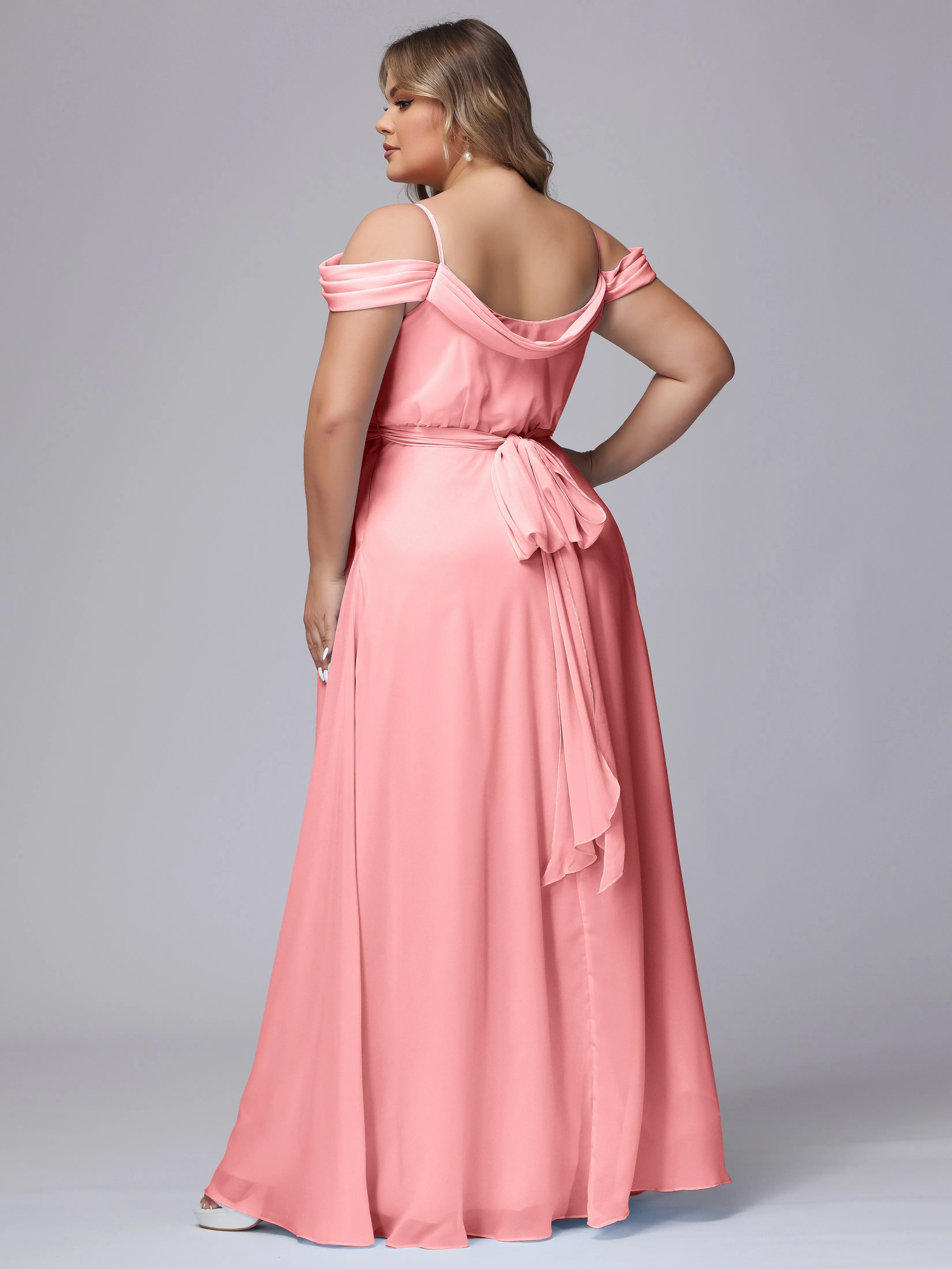 Off The Shoulder Chiffon Plus Size  Long Bridesmaid Dresses