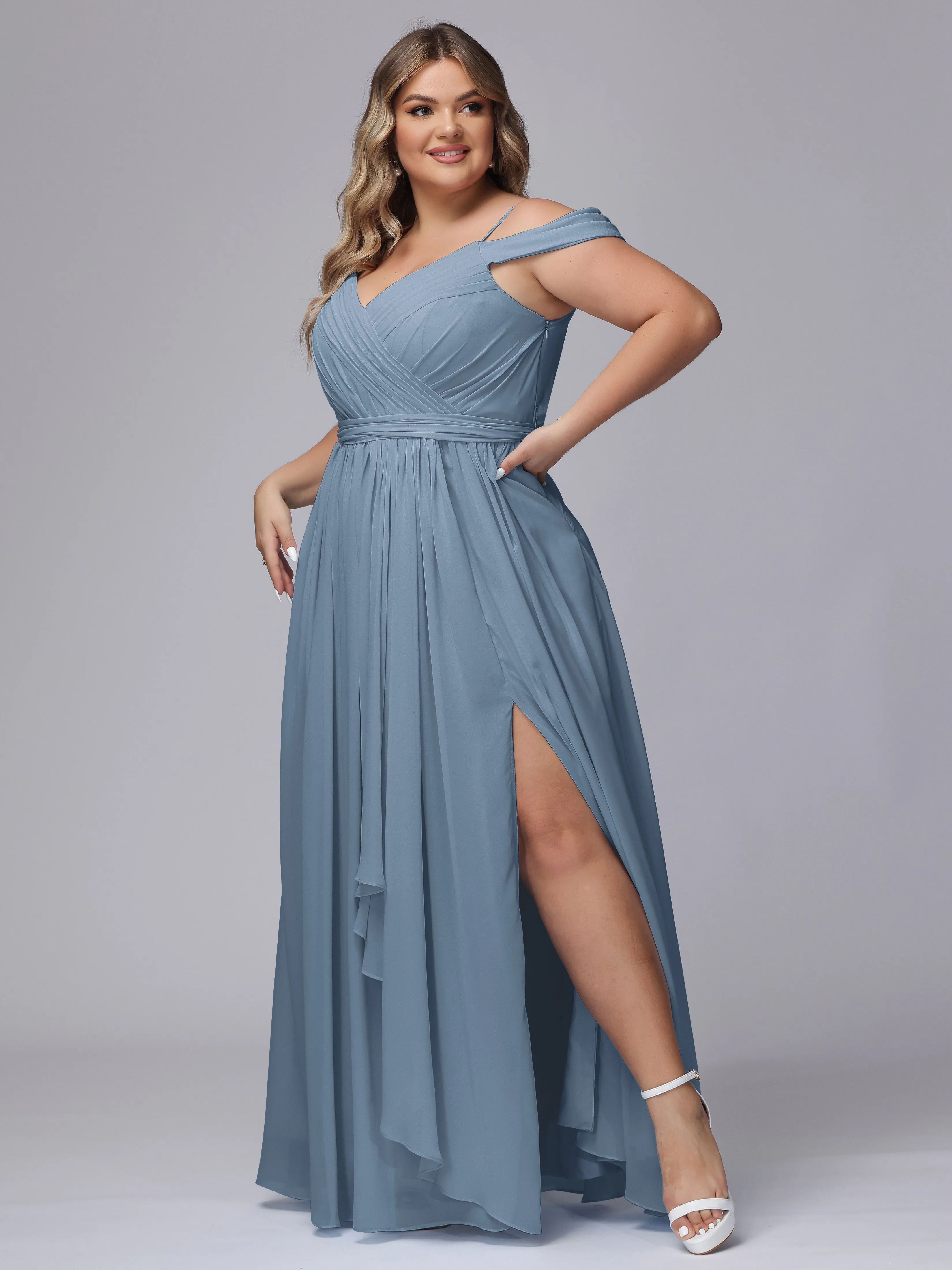 Off The Shoulder Chiffon Plus Size  Long Bridesmaid Dresses