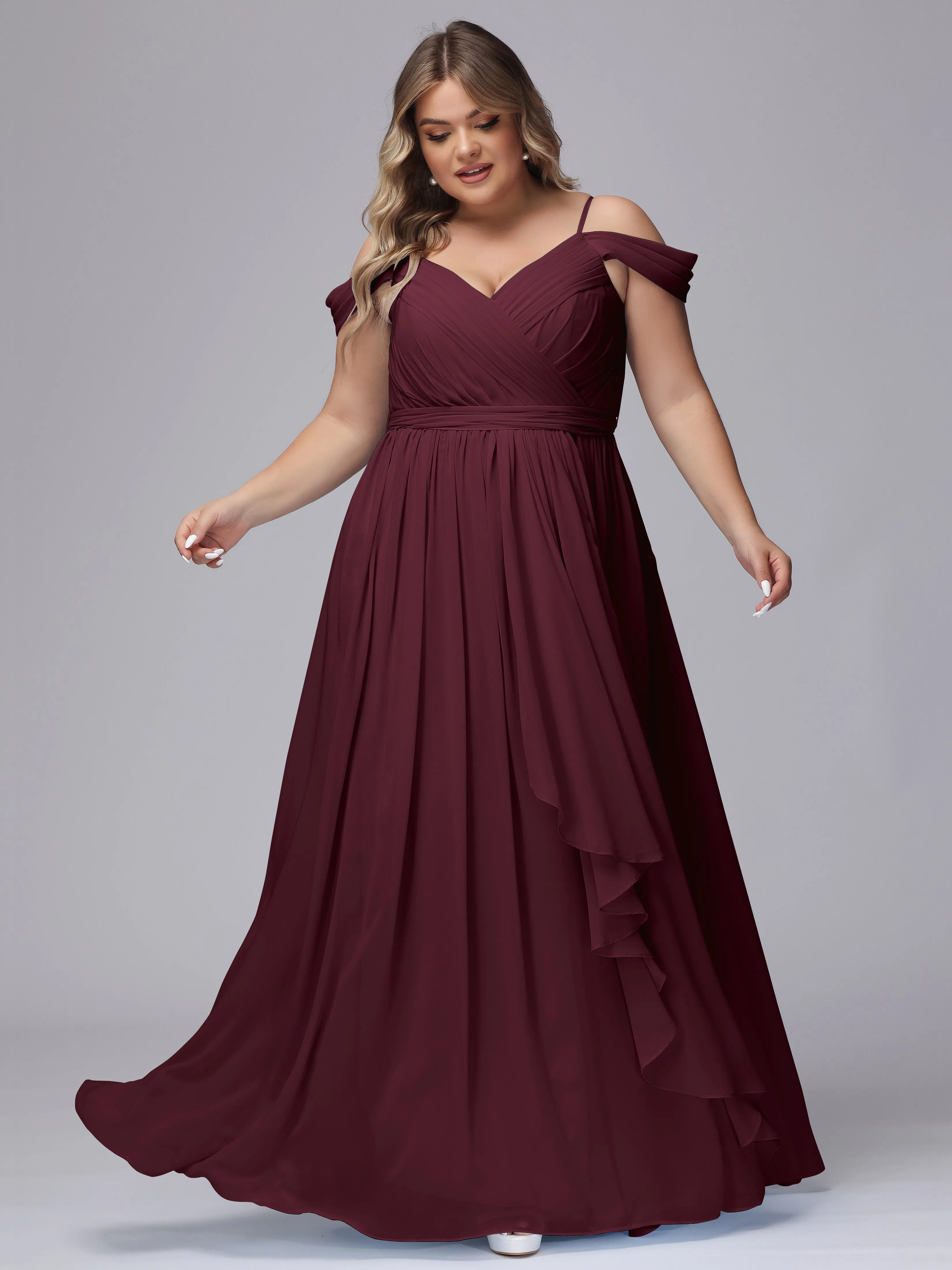 Off The Shoulder Chiffon Plus Size  Long Bridesmaid Dresses