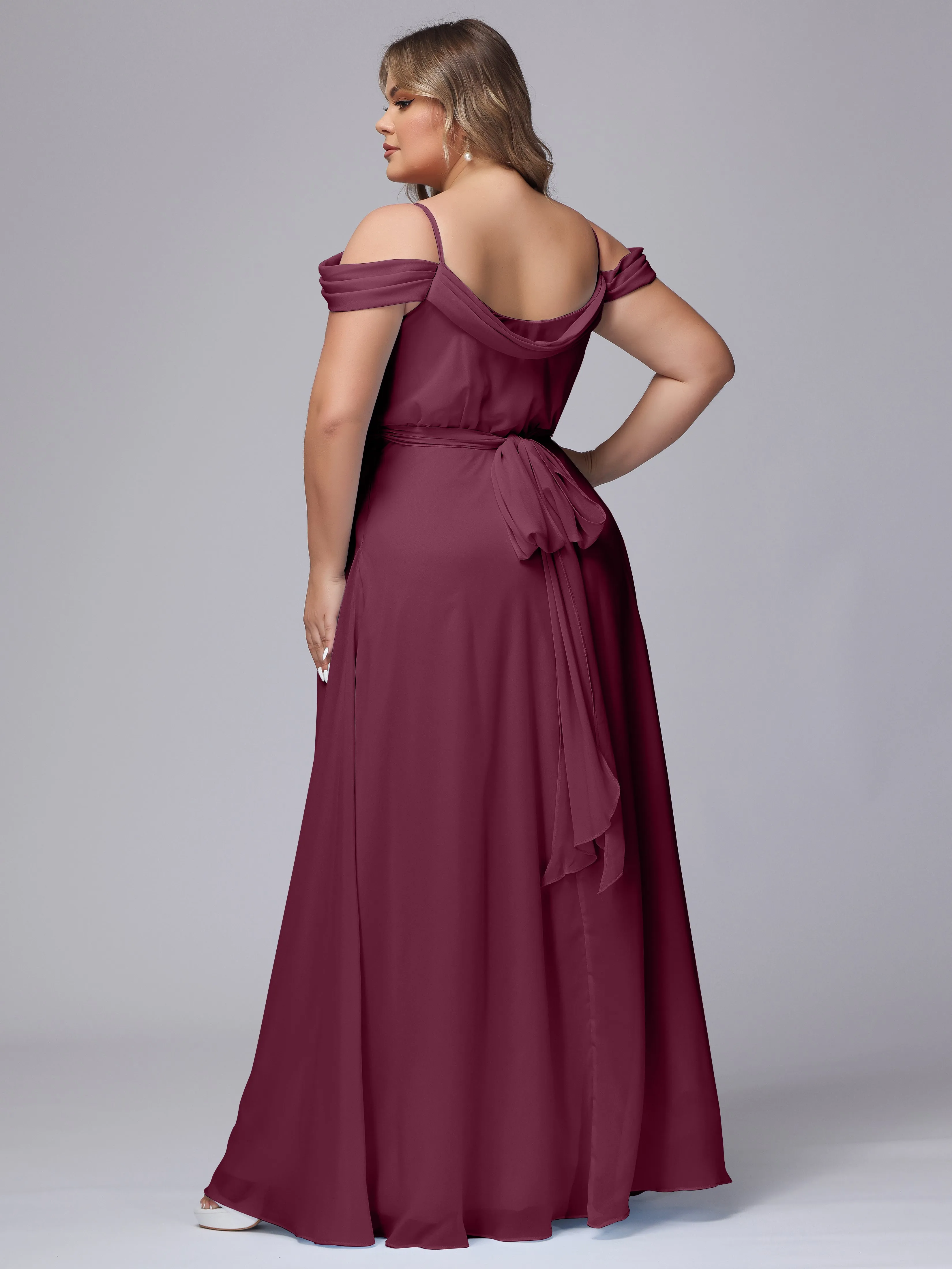 Off The Shoulder Chiffon Plus Size  Long Bridesmaid Dresses