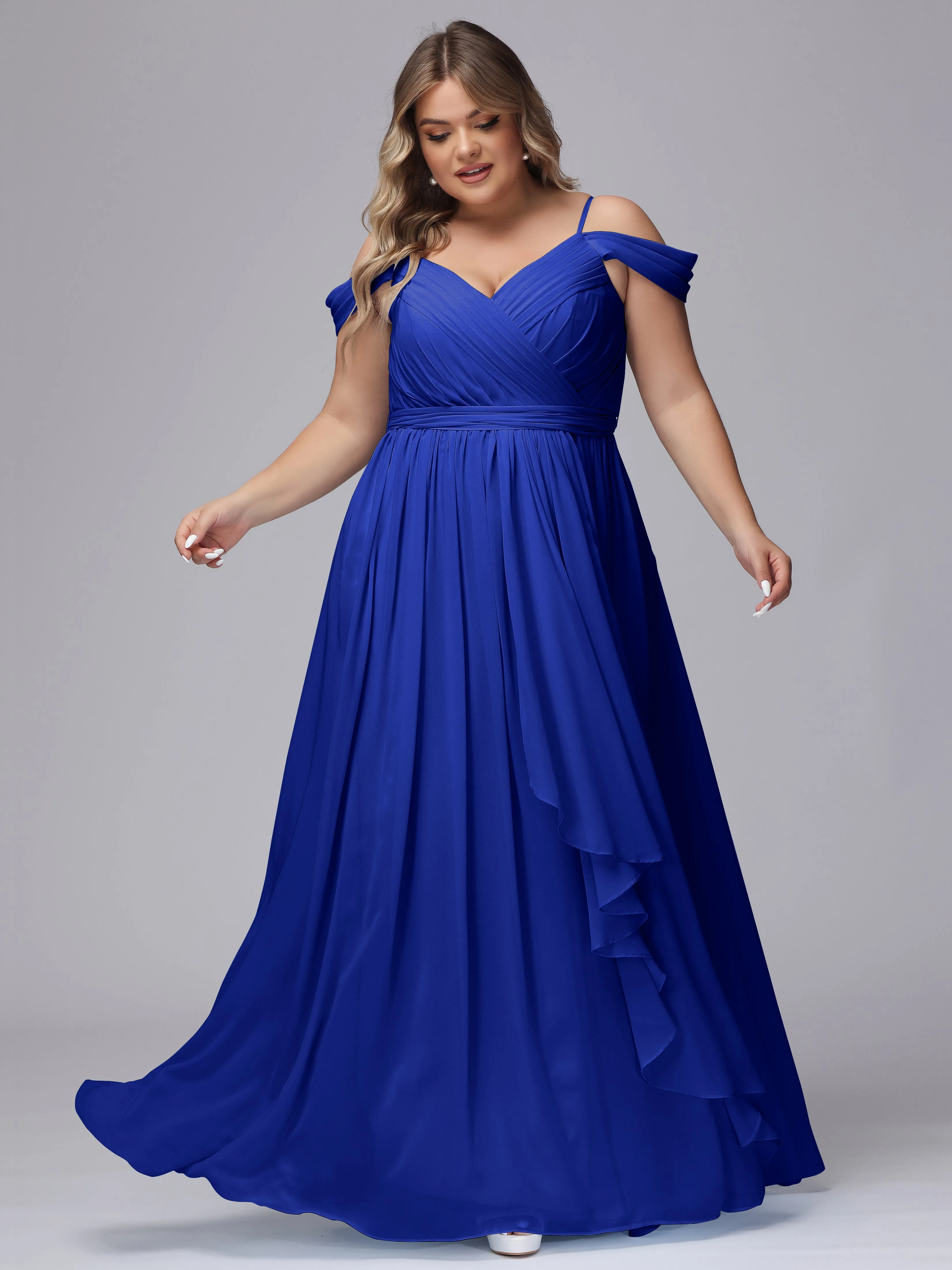Off The Shoulder Chiffon Plus Size  Long Bridesmaid Dresses