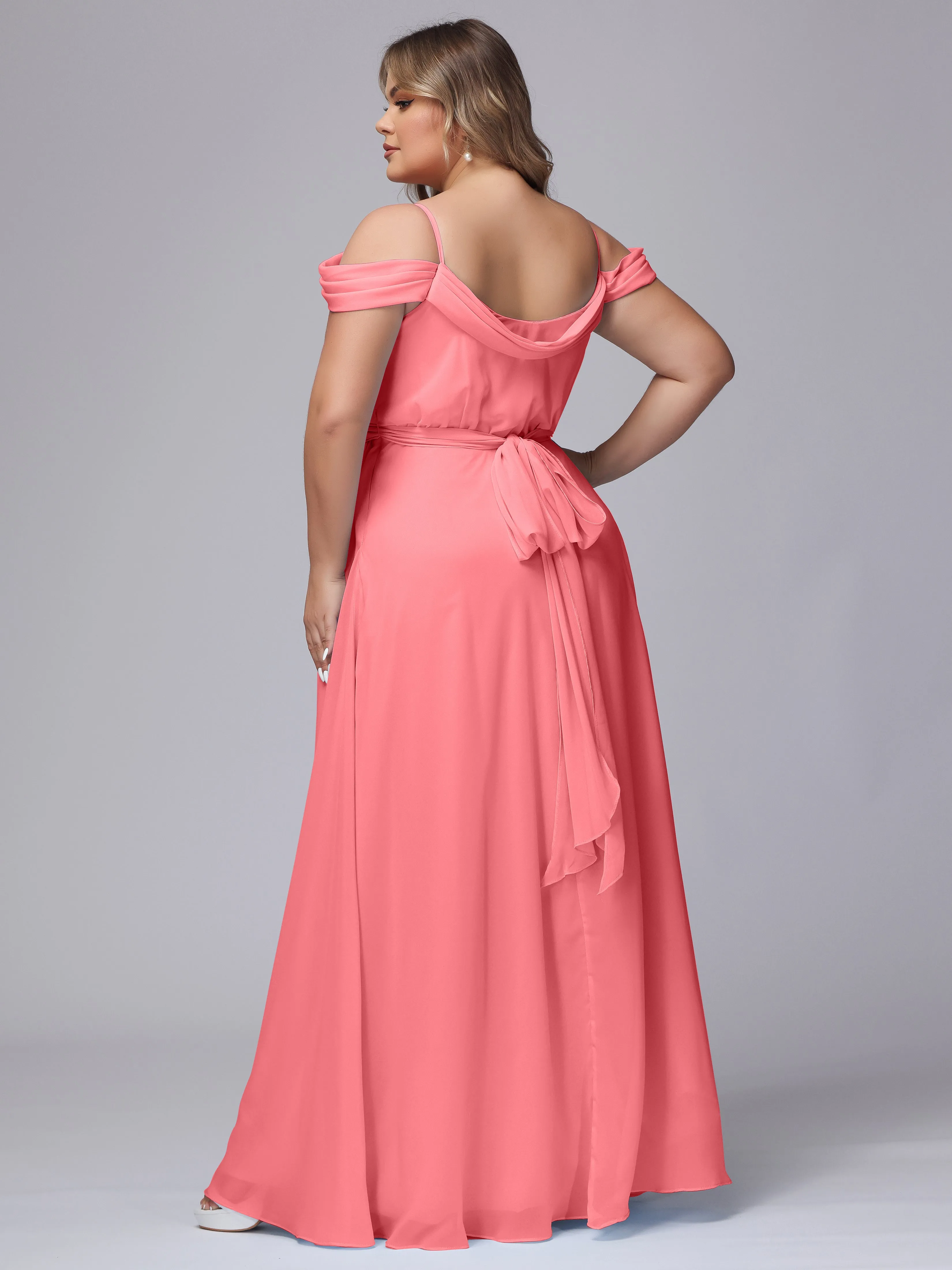 Off The Shoulder Chiffon Plus Size  Long Bridesmaid Dresses