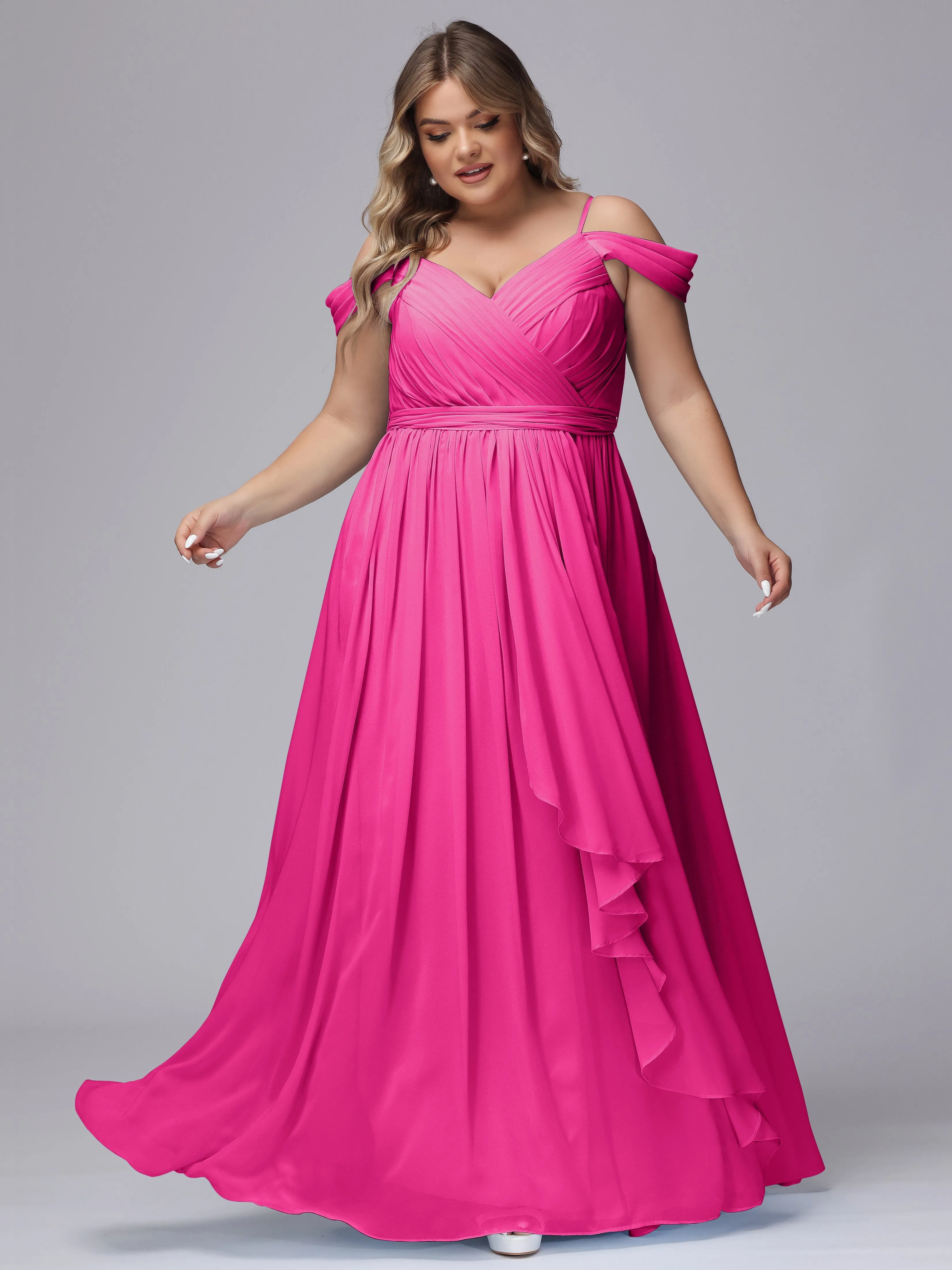 Off The Shoulder Chiffon Plus Size  Long Bridesmaid Dresses