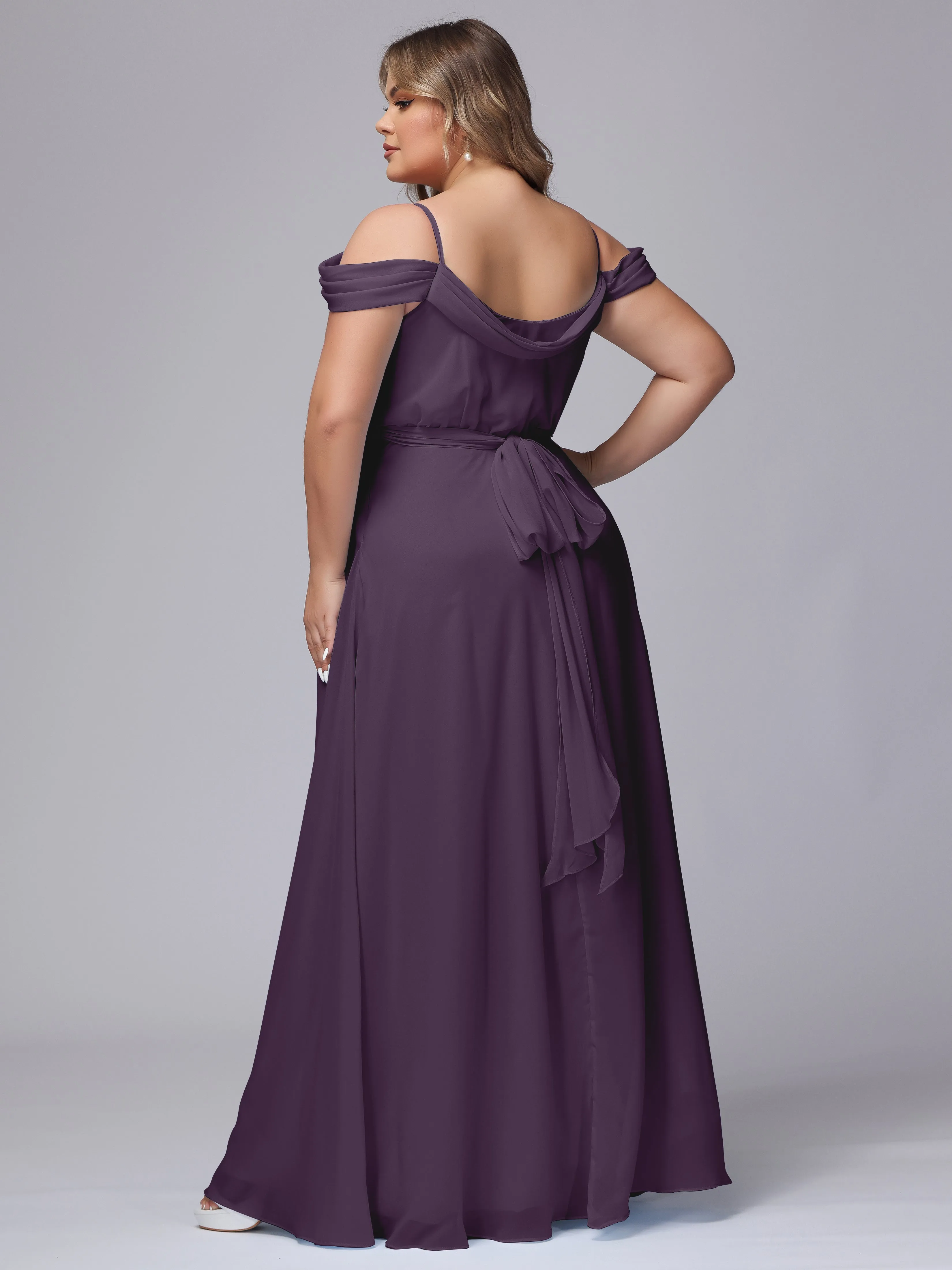 Off The Shoulder Chiffon Plus Size  Long Bridesmaid Dresses