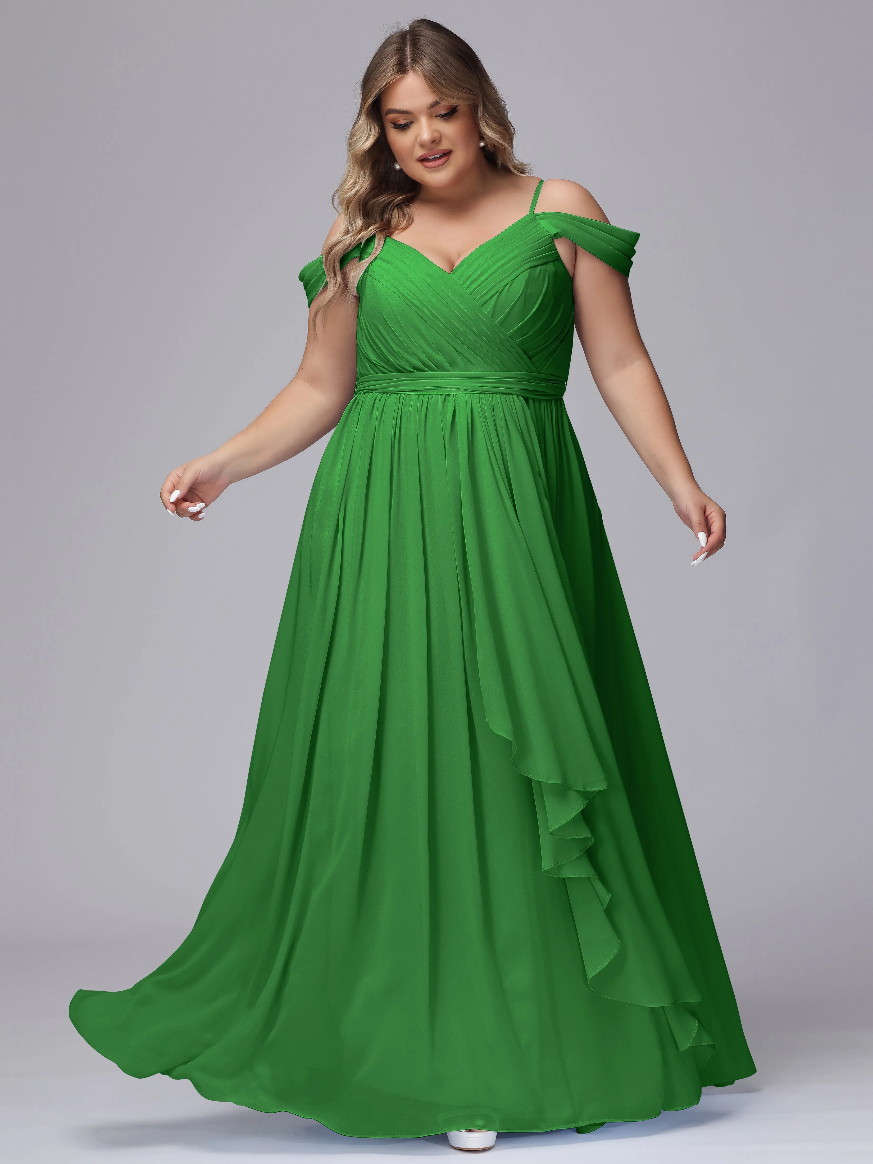 Off The Shoulder Chiffon Plus Size  Long Bridesmaid Dresses