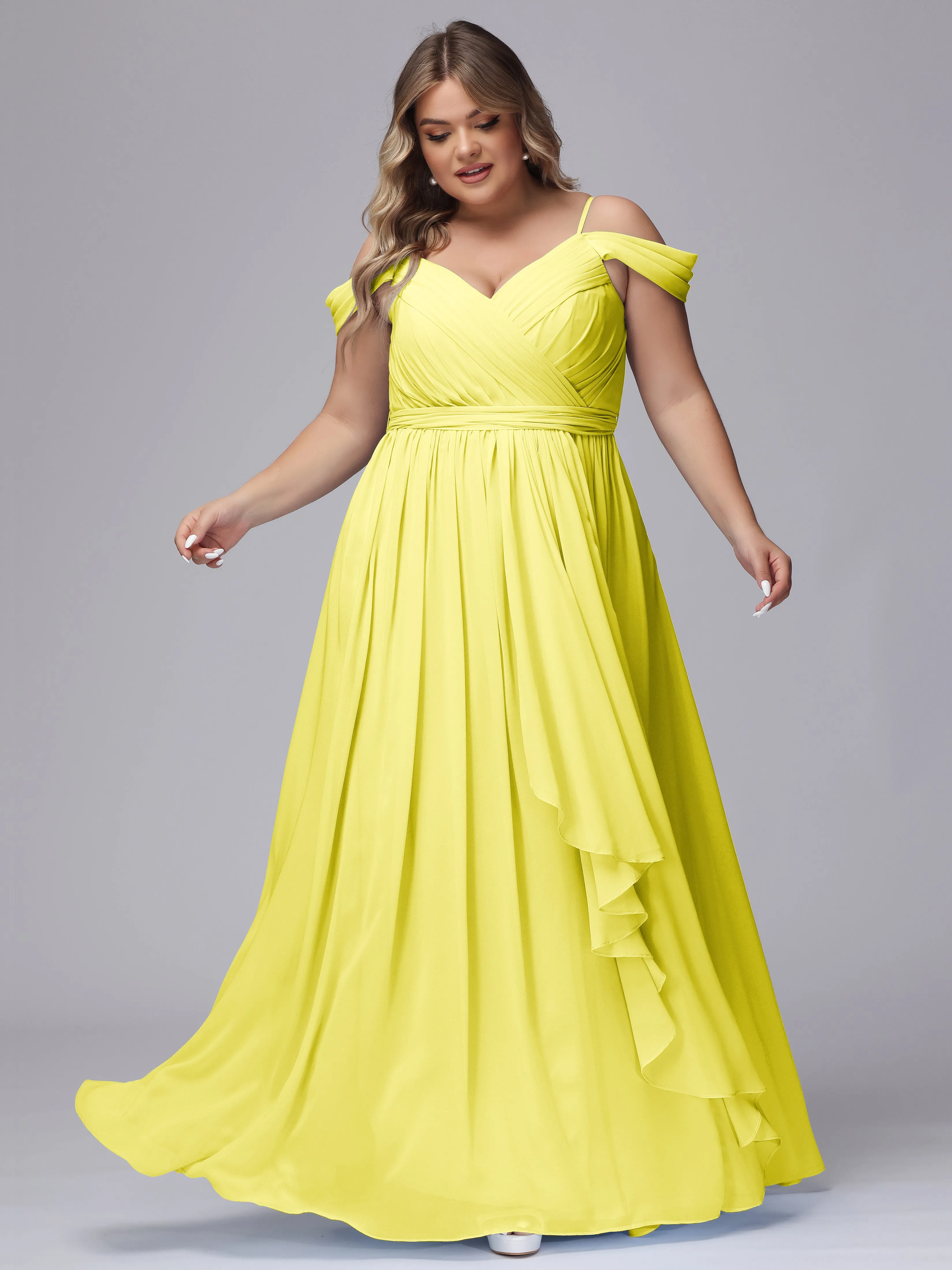 Off The Shoulder Chiffon Plus Size  Long Bridesmaid Dresses