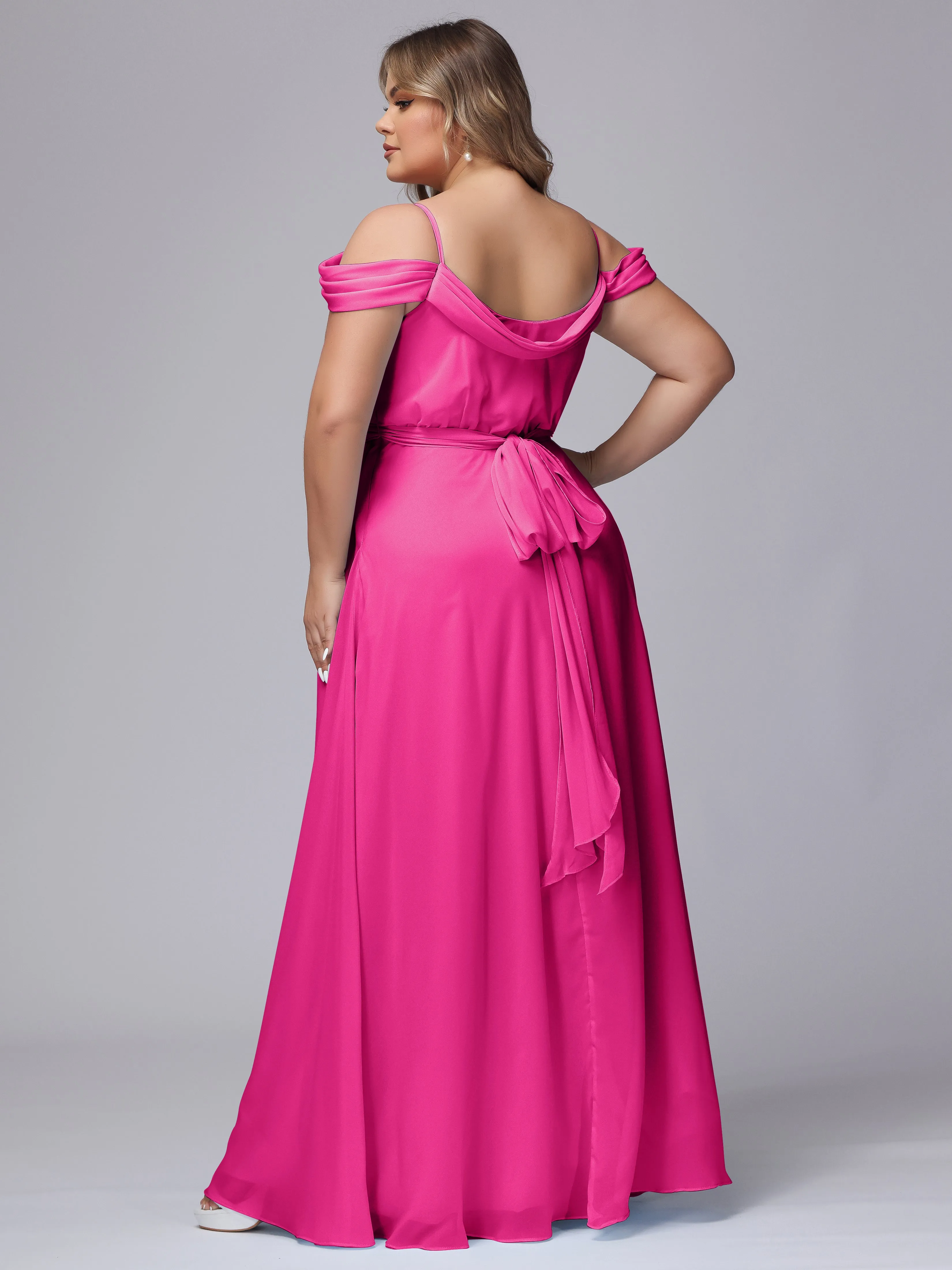Off The Shoulder Chiffon Plus Size  Long Bridesmaid Dresses