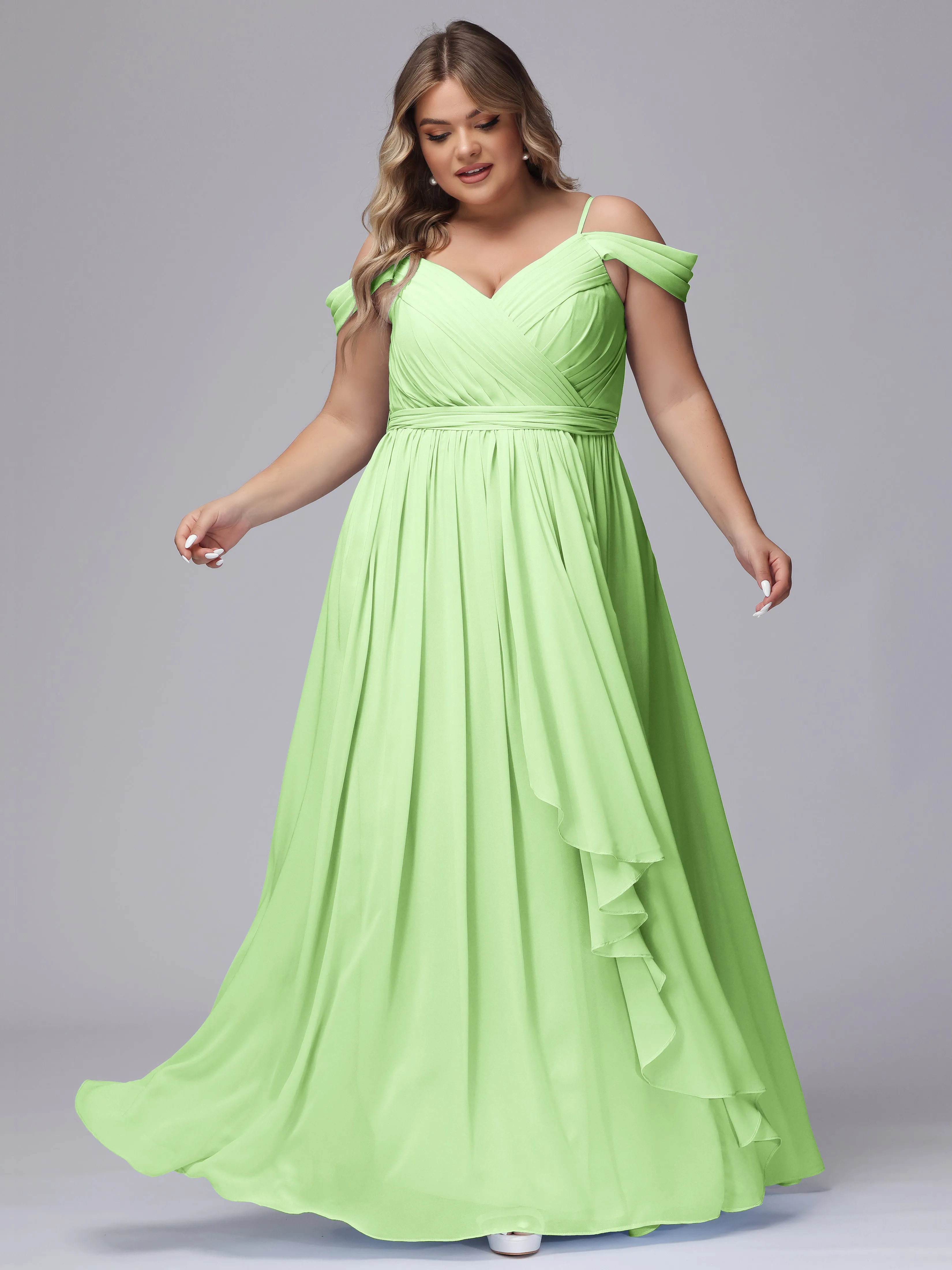Off The Shoulder Chiffon Plus Size  Long Bridesmaid Dresses