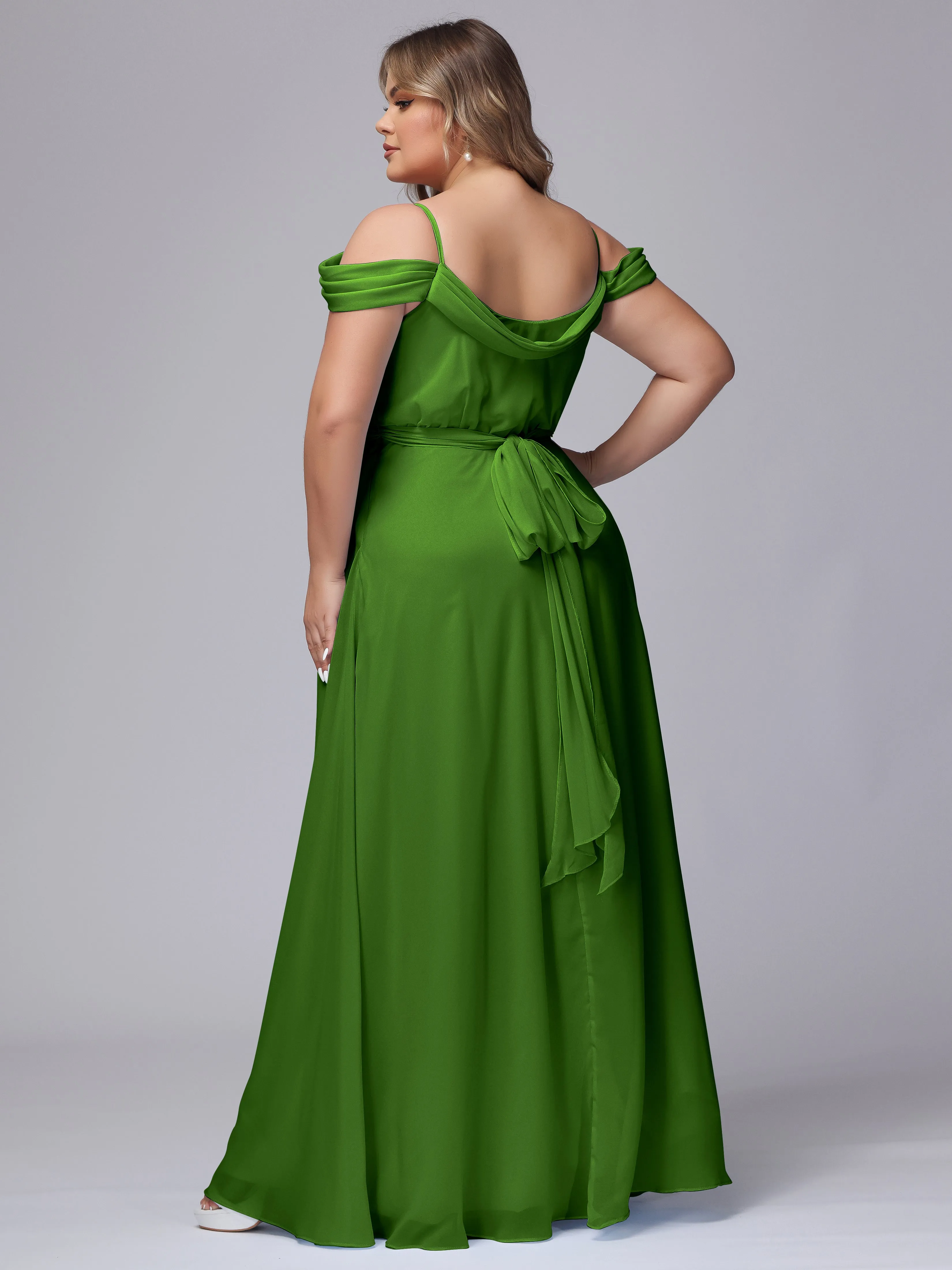 Off The Shoulder Chiffon Plus Size  Long Bridesmaid Dresses