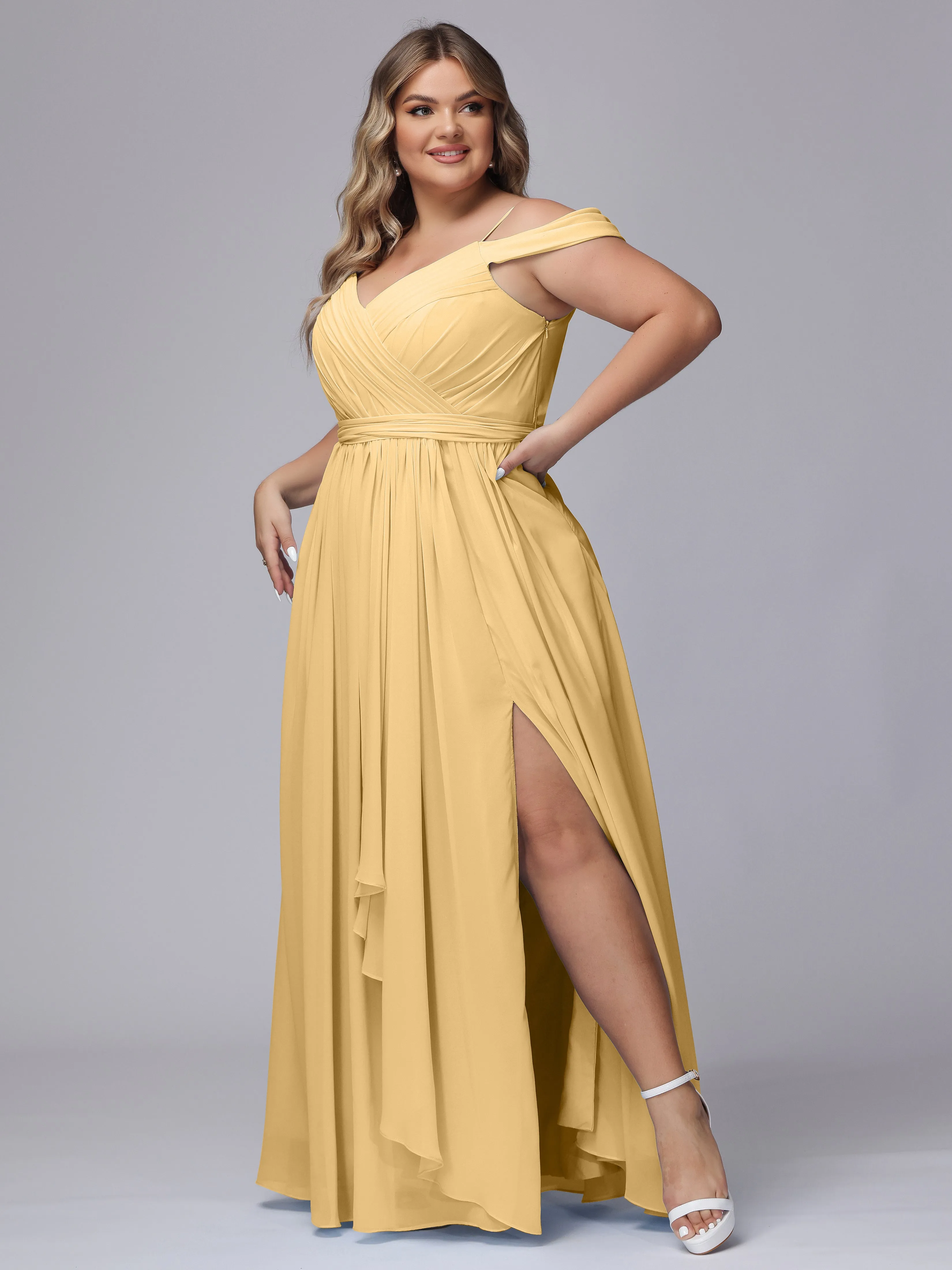 Off The Shoulder Chiffon Plus Size  Long Bridesmaid Dresses