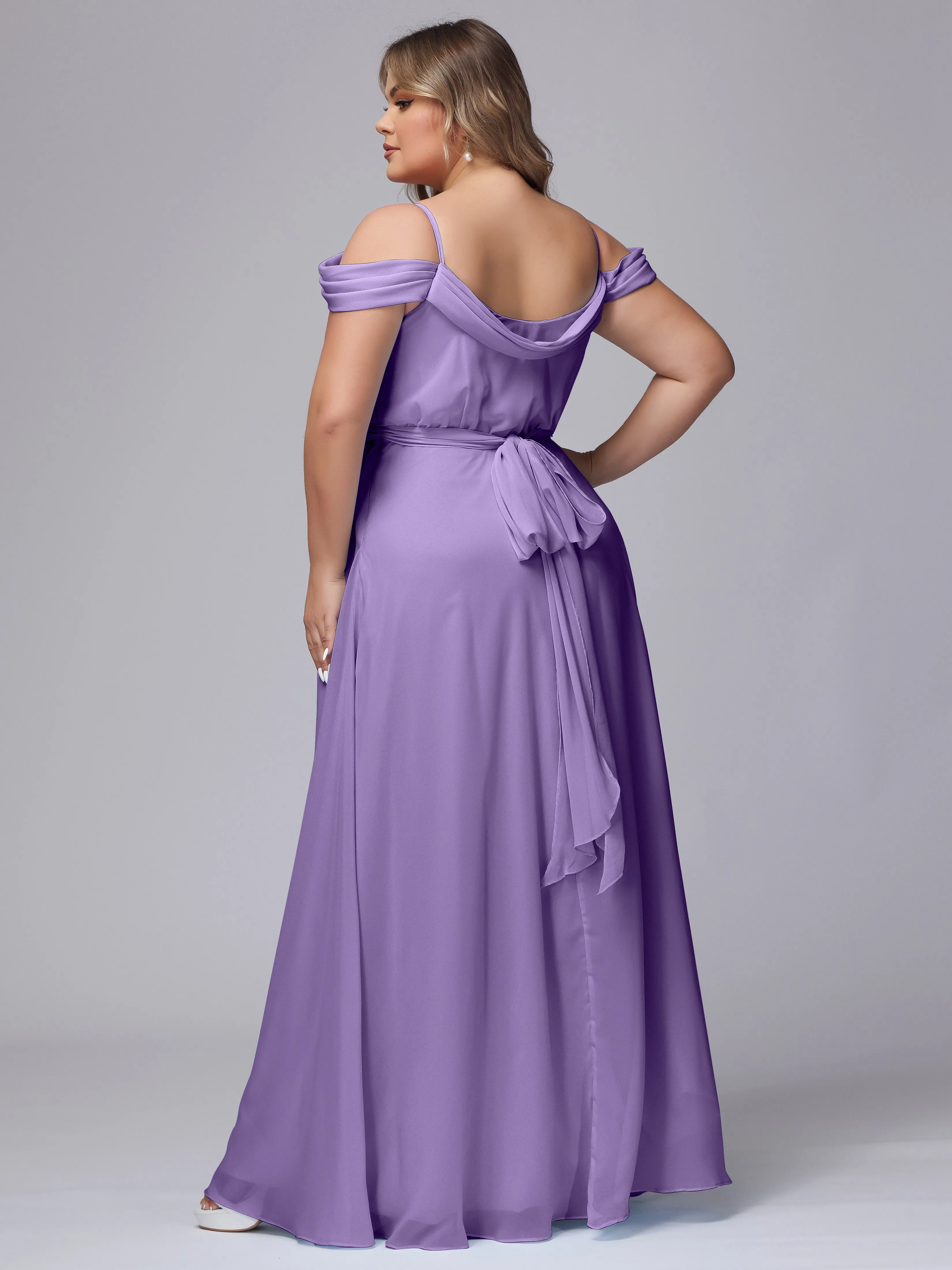 Off The Shoulder Chiffon Plus Size  Long Bridesmaid Dresses