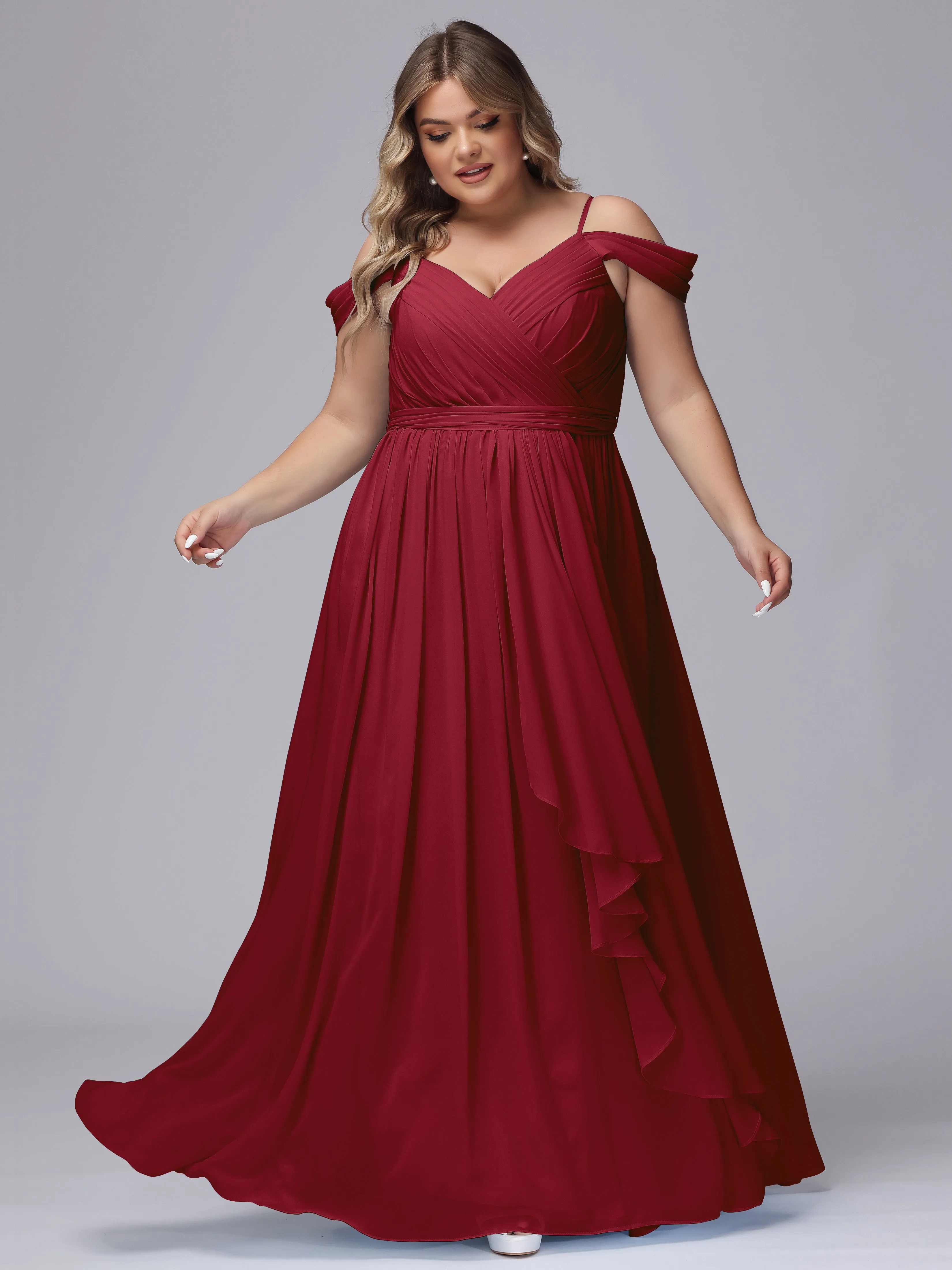 Off The Shoulder Chiffon Plus Size  Long Bridesmaid Dresses
