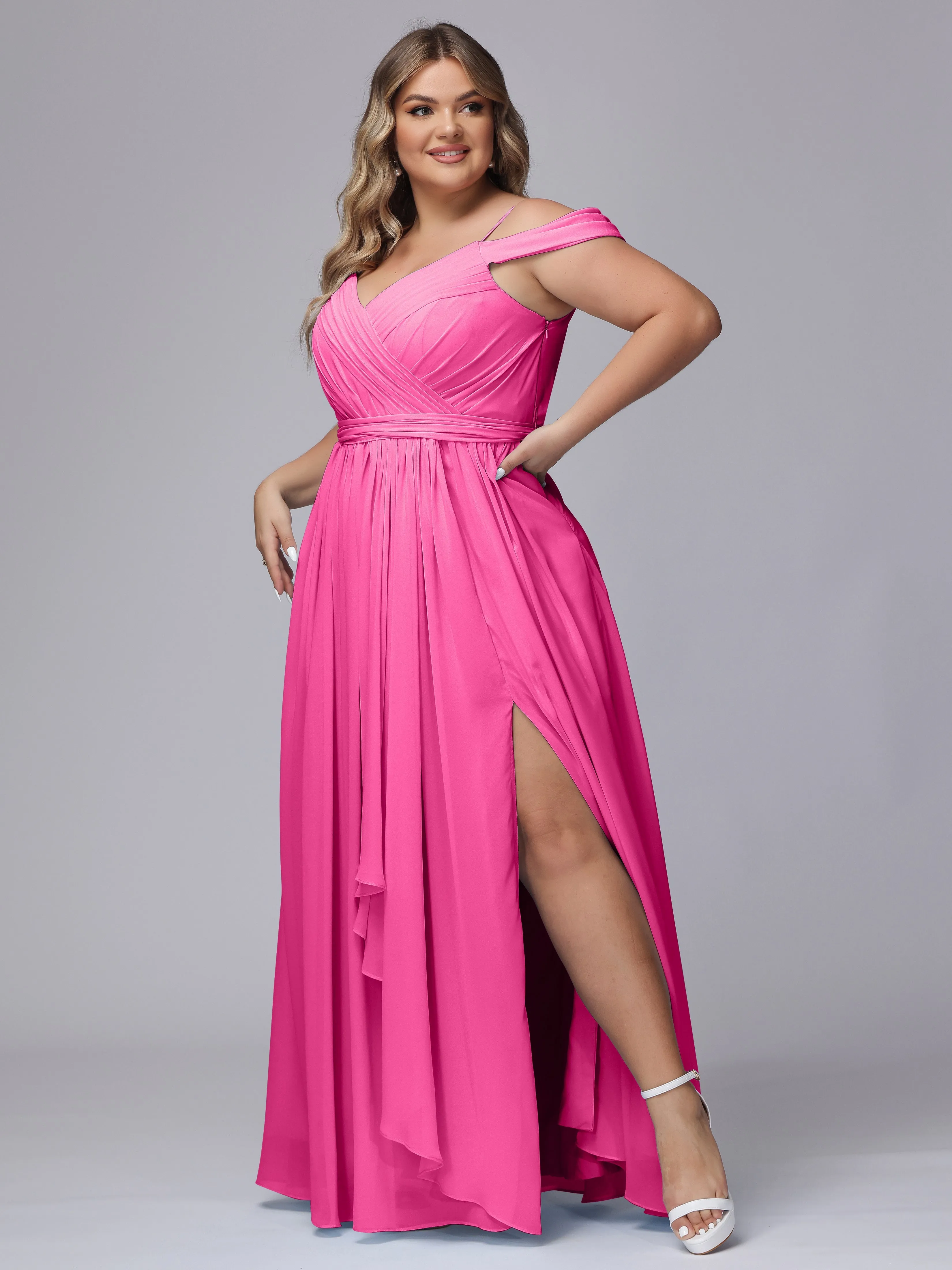 Off The Shoulder Chiffon Plus Size  Long Bridesmaid Dresses