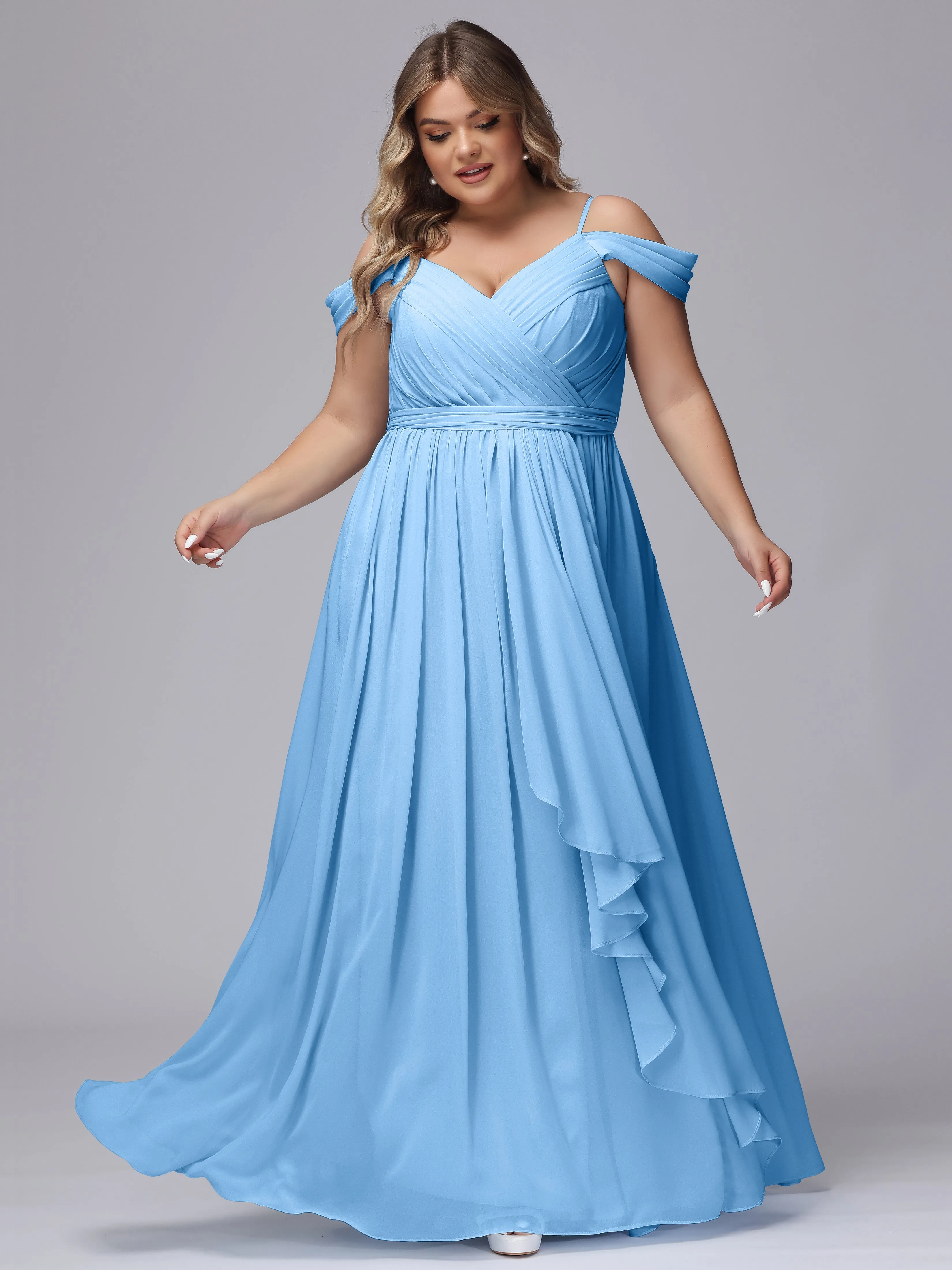 Off The Shoulder Chiffon Plus Size  Long Bridesmaid Dresses