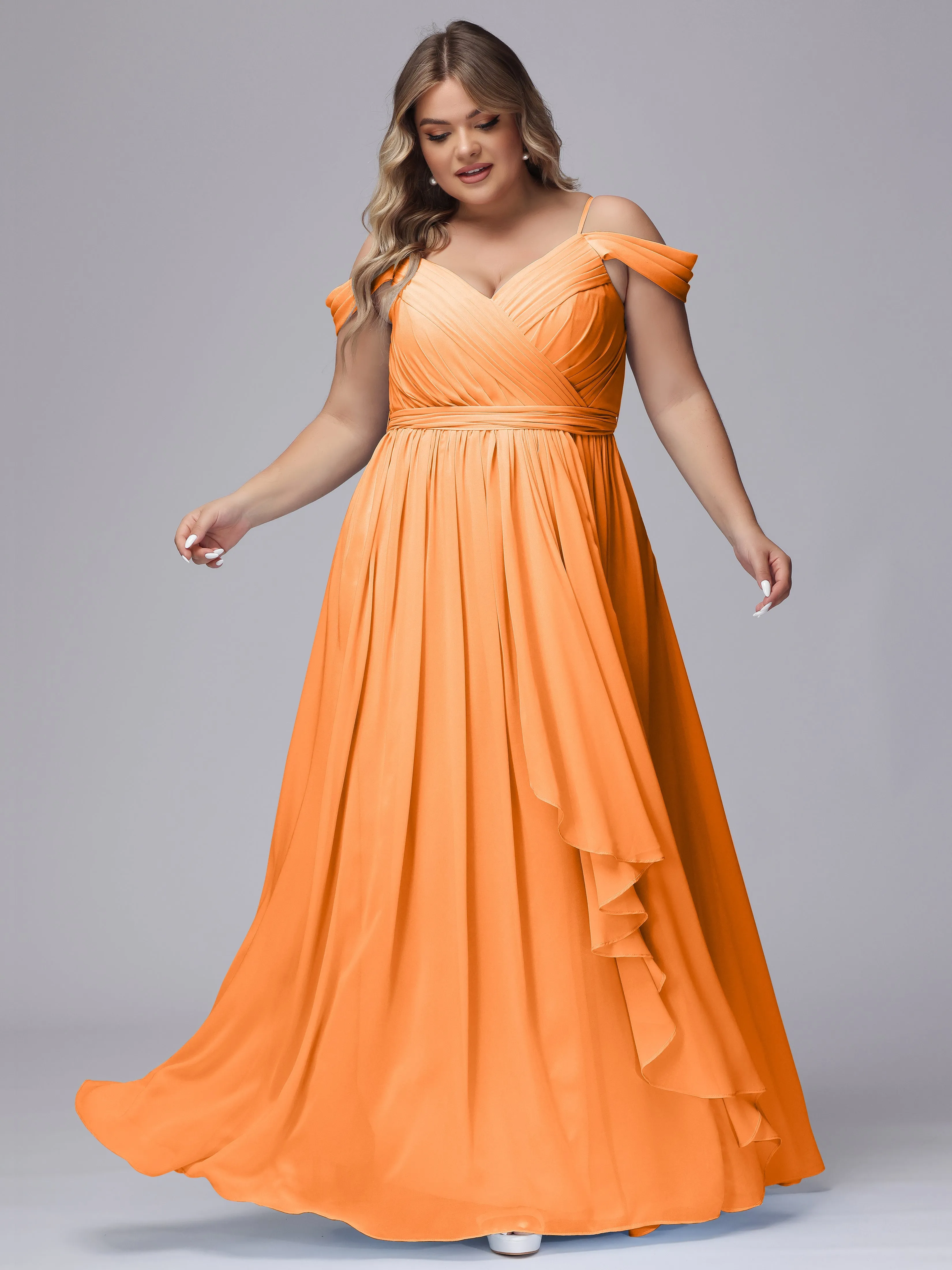 Off The Shoulder Chiffon Plus Size  Long Bridesmaid Dresses