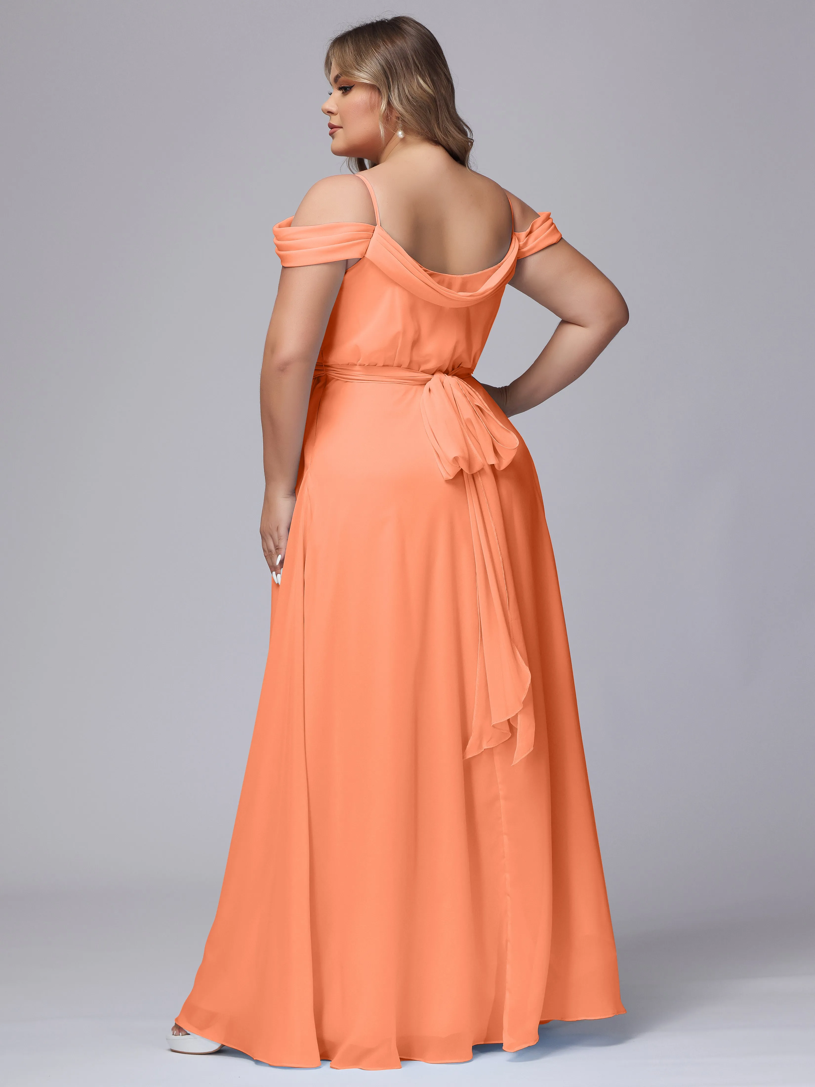 Off The Shoulder Chiffon Plus Size  Long Bridesmaid Dresses