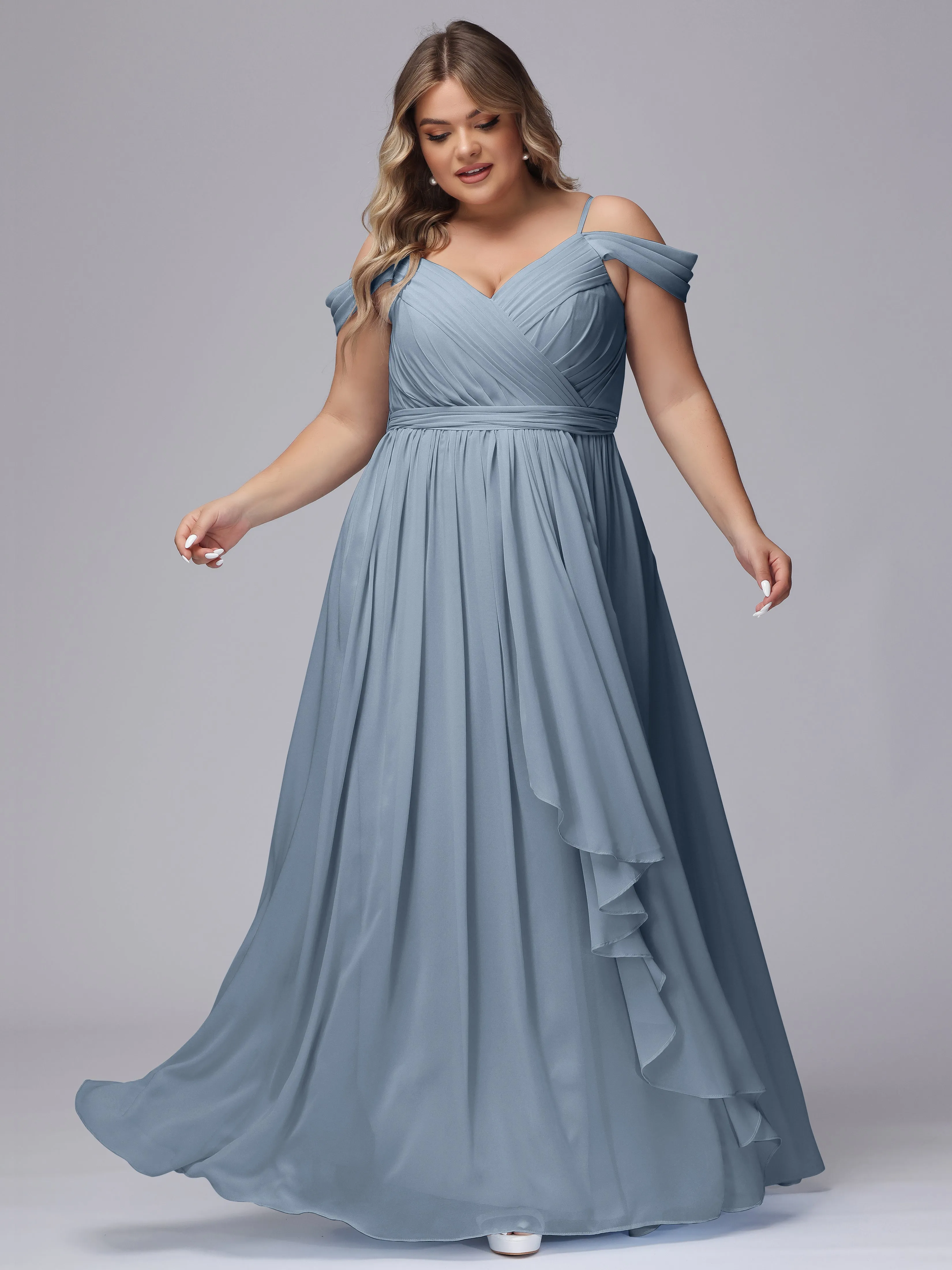 Off The Shoulder Chiffon Plus Size  Long Bridesmaid Dresses