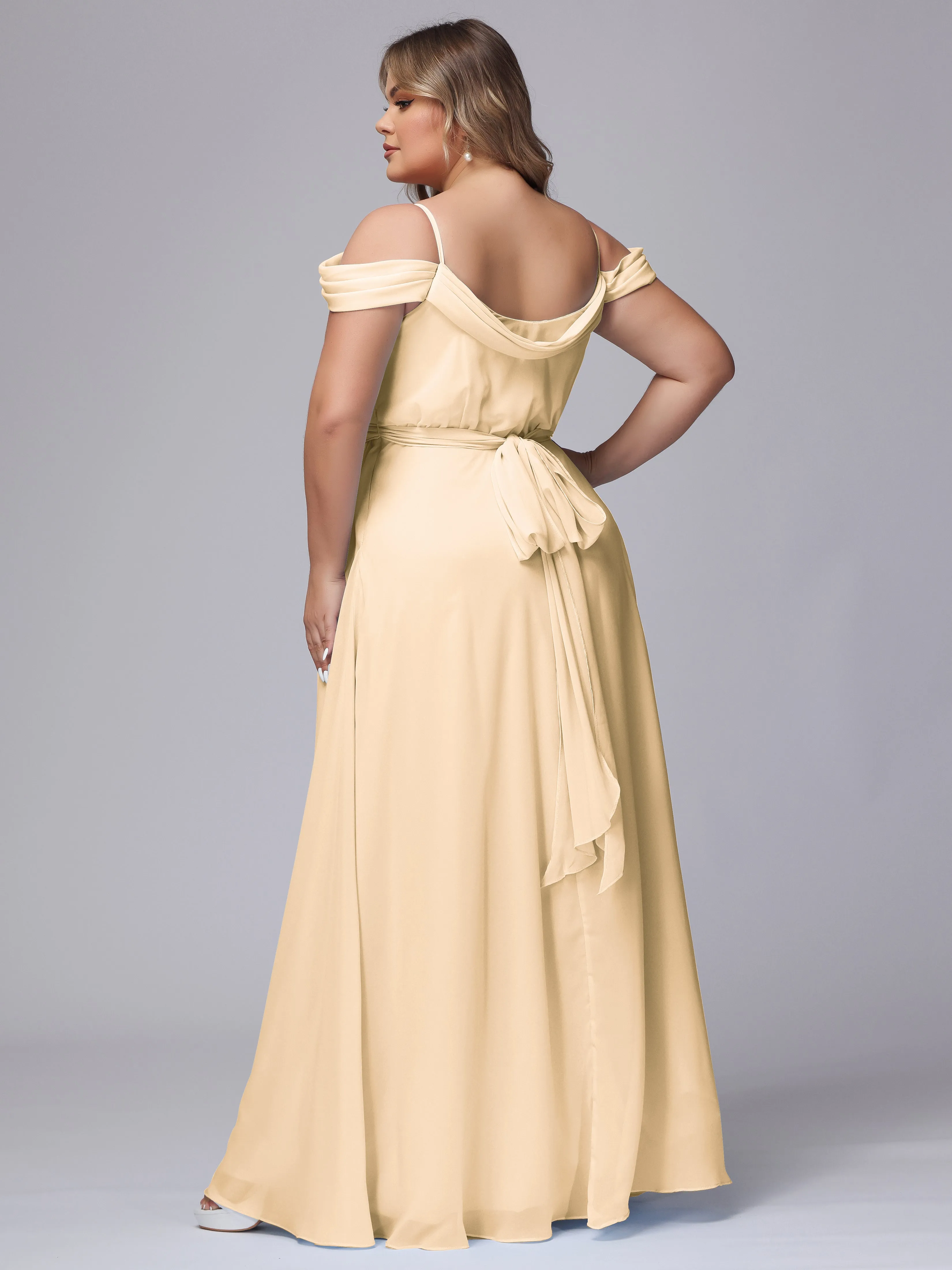 Off The Shoulder Chiffon Plus Size  Long Bridesmaid Dresses