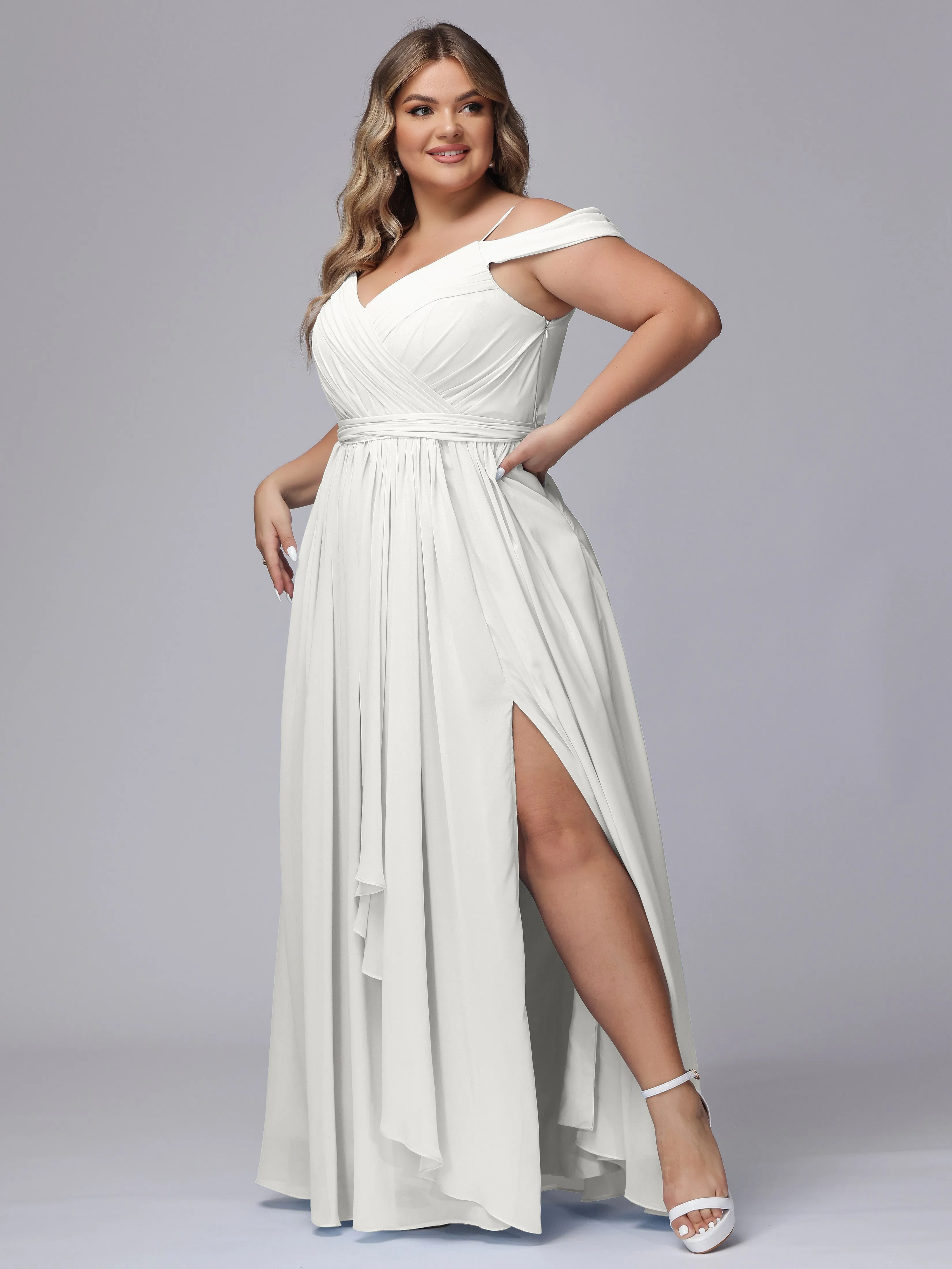 Off The Shoulder Chiffon Plus Size  Long Bridesmaid Dresses