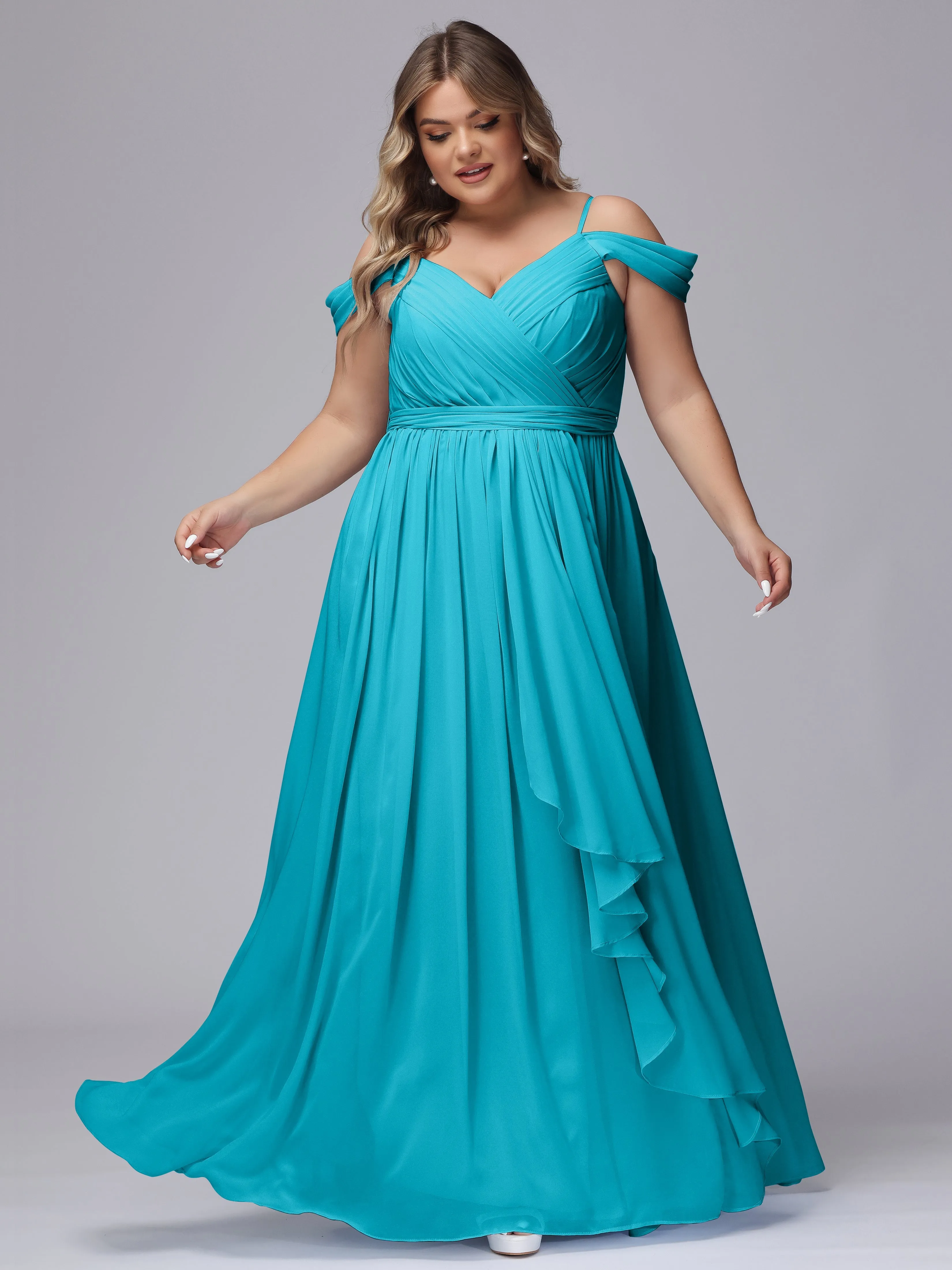 Off The Shoulder Chiffon Plus Size  Long Bridesmaid Dresses