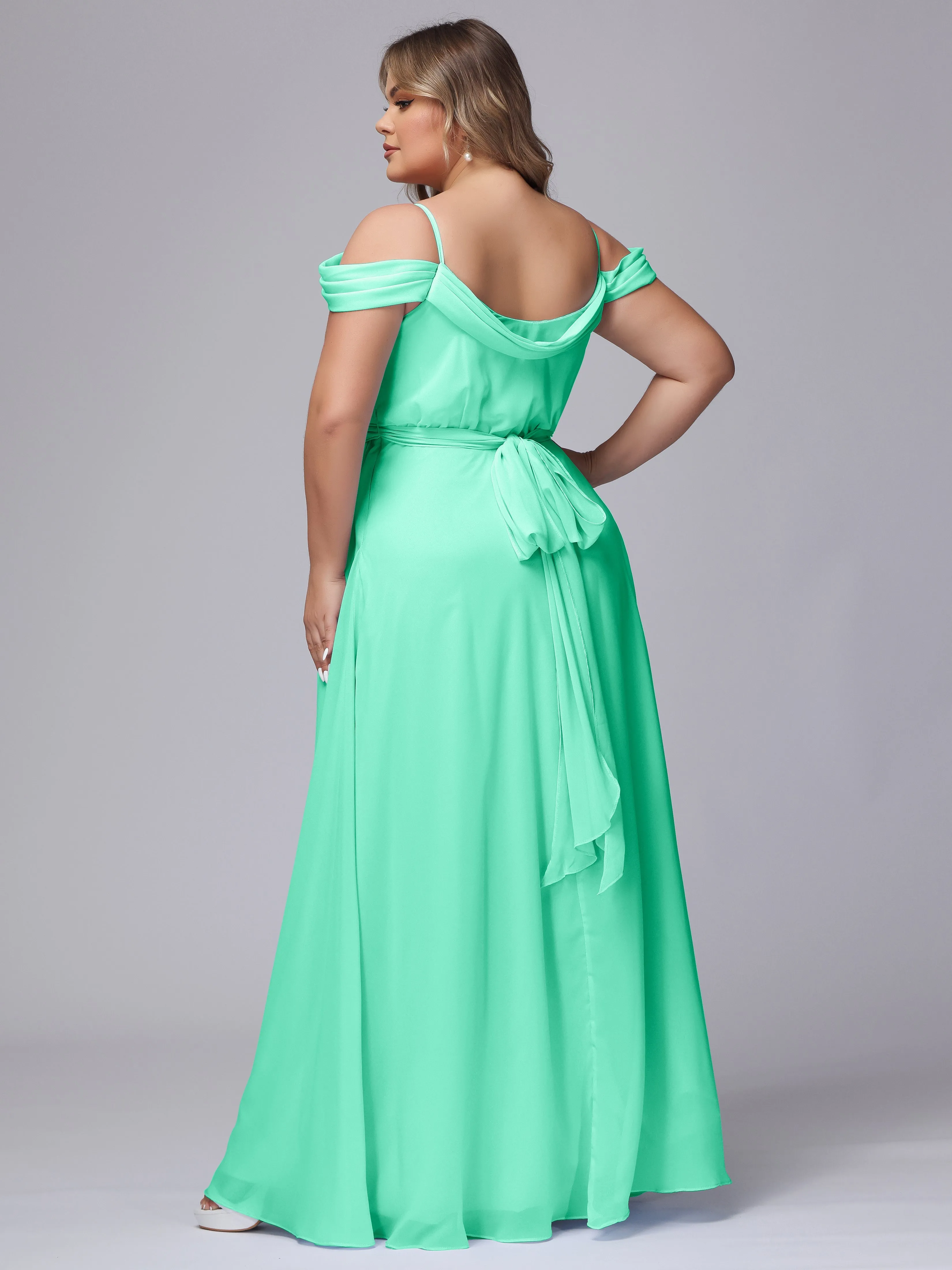 Off The Shoulder Chiffon Plus Size  Long Bridesmaid Dresses