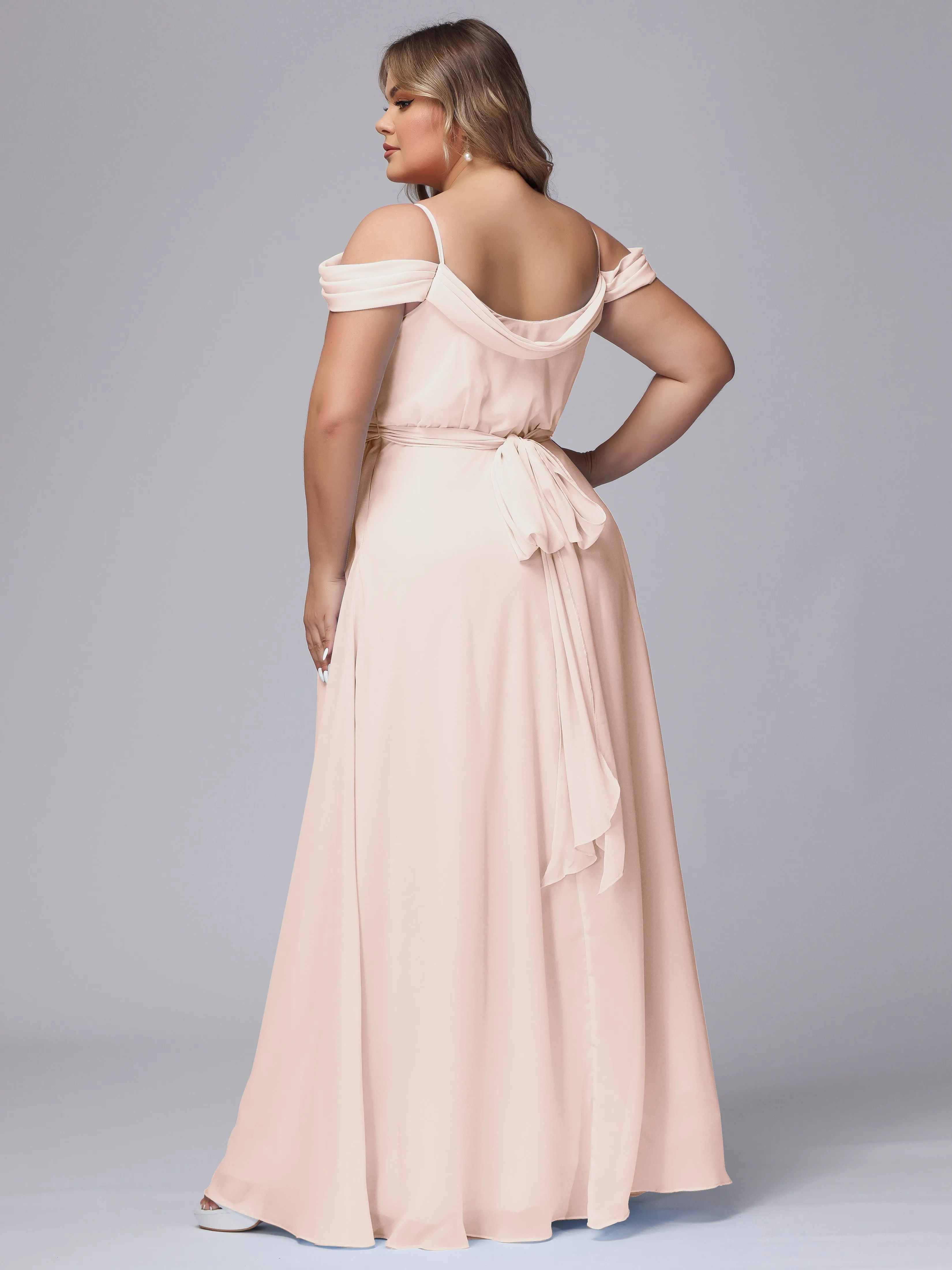 Off The Shoulder Chiffon Plus Size  Long Bridesmaid Dresses