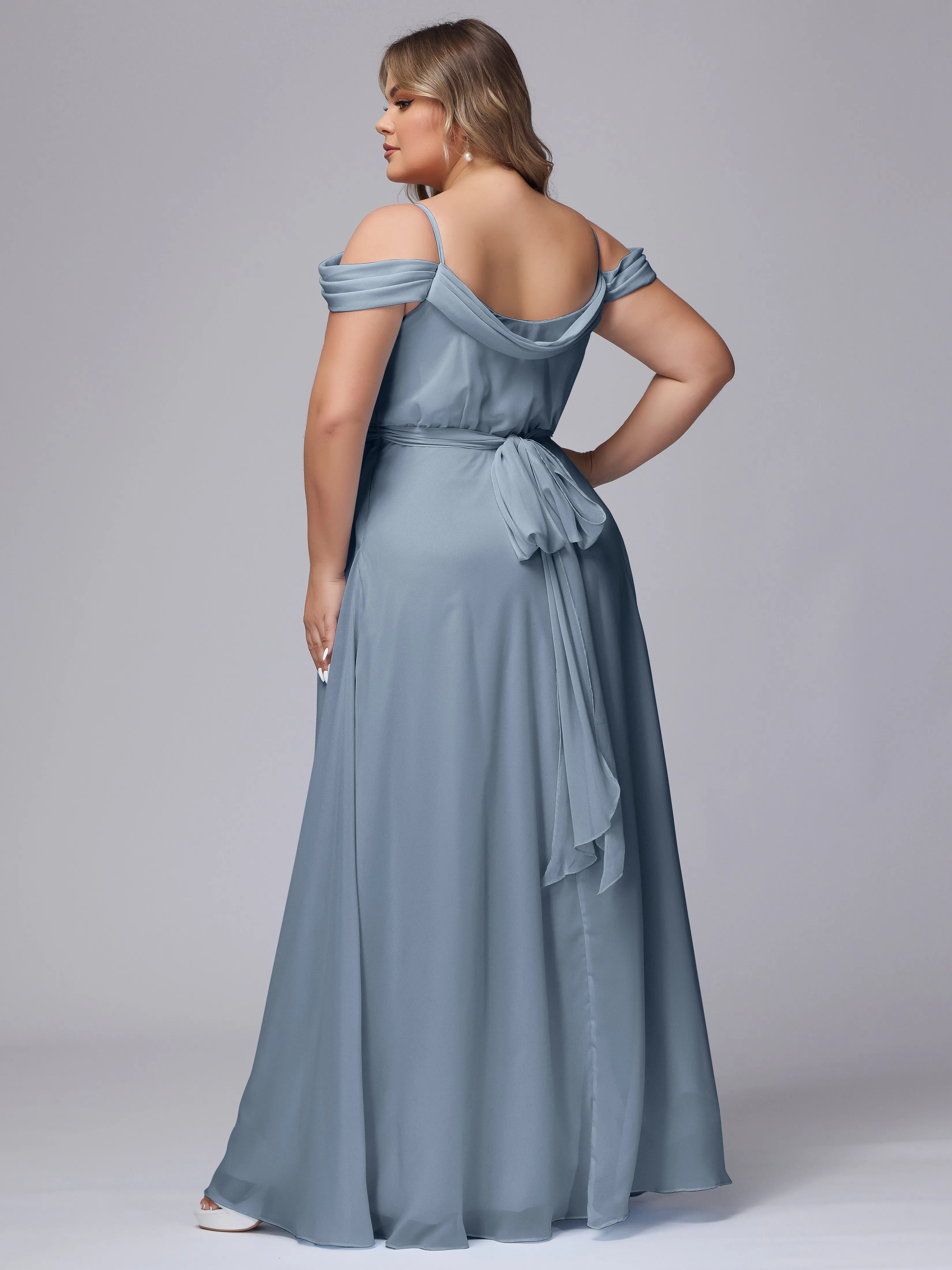 Off The Shoulder Chiffon Plus Size  Long Bridesmaid Dresses