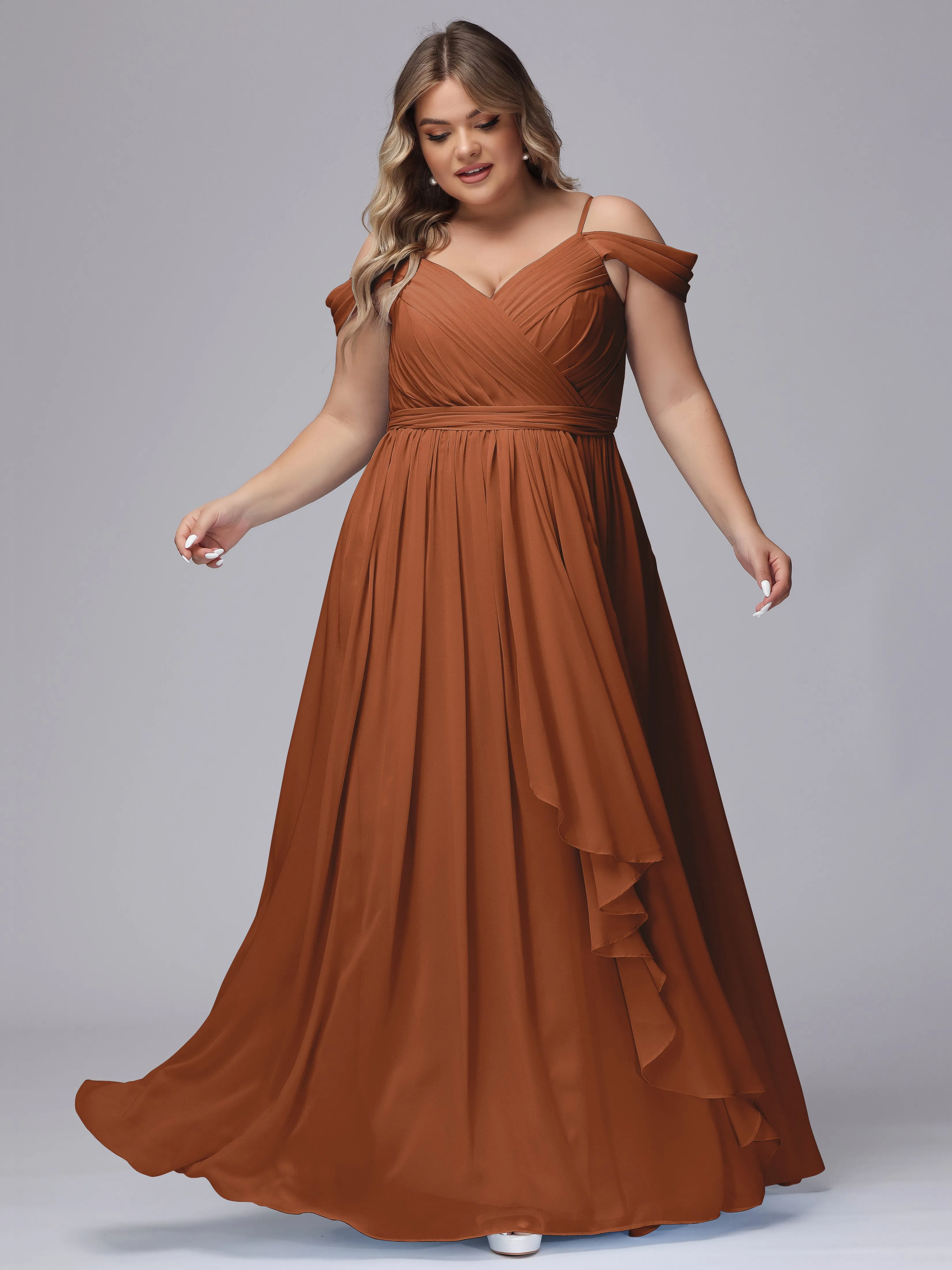 Off The Shoulder Chiffon Plus Size  Long Bridesmaid Dresses