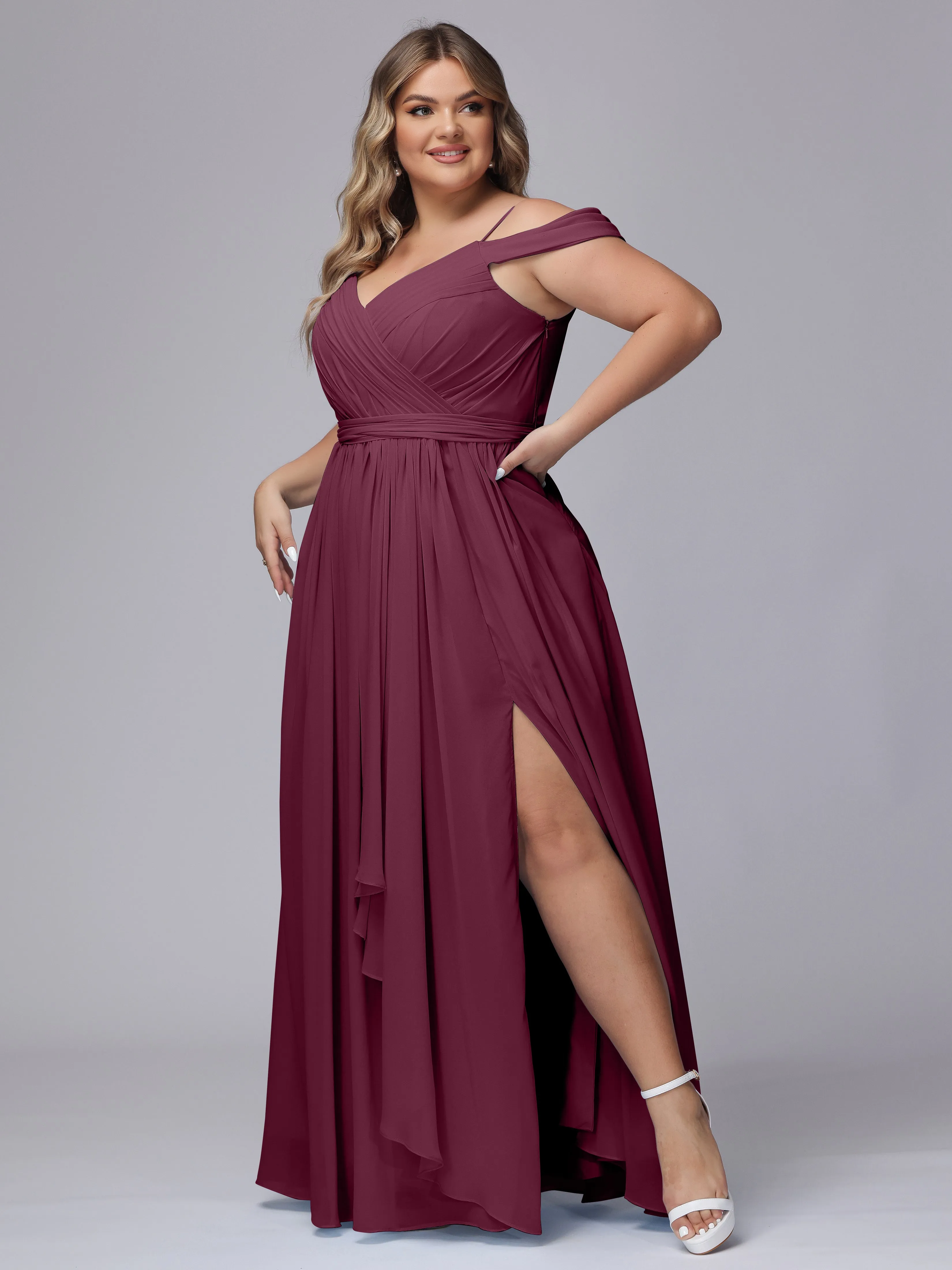Off The Shoulder Chiffon Plus Size  Long Bridesmaid Dresses