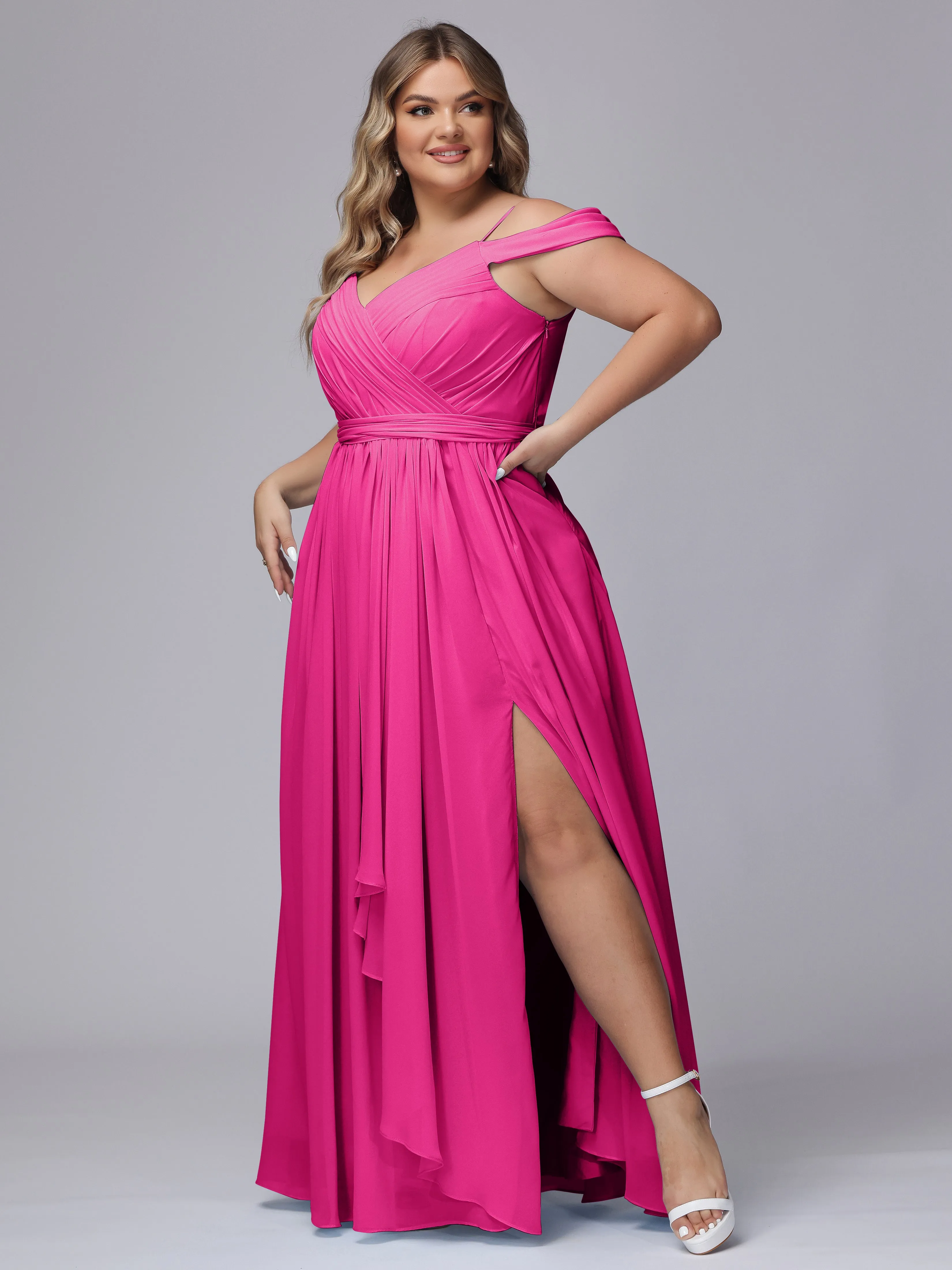 Off The Shoulder Chiffon Plus Size  Long Bridesmaid Dresses