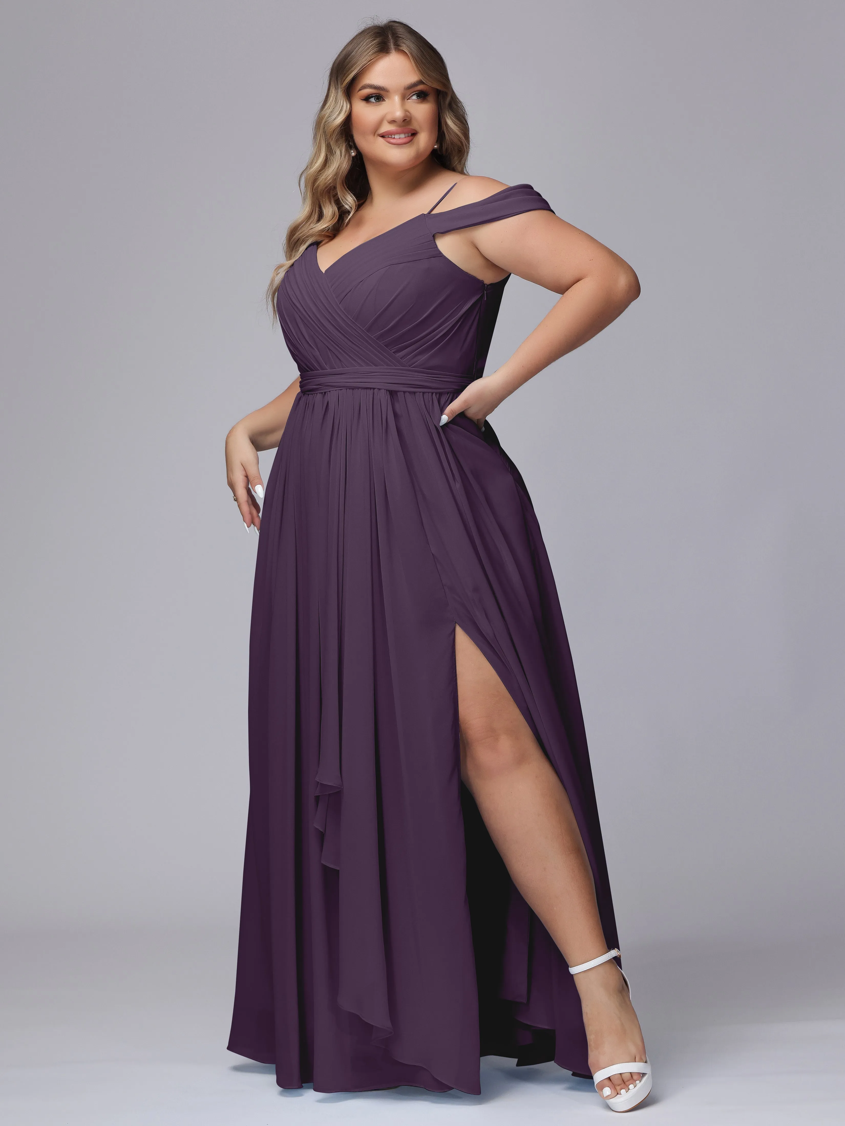 Off The Shoulder Chiffon Plus Size  Long Bridesmaid Dresses