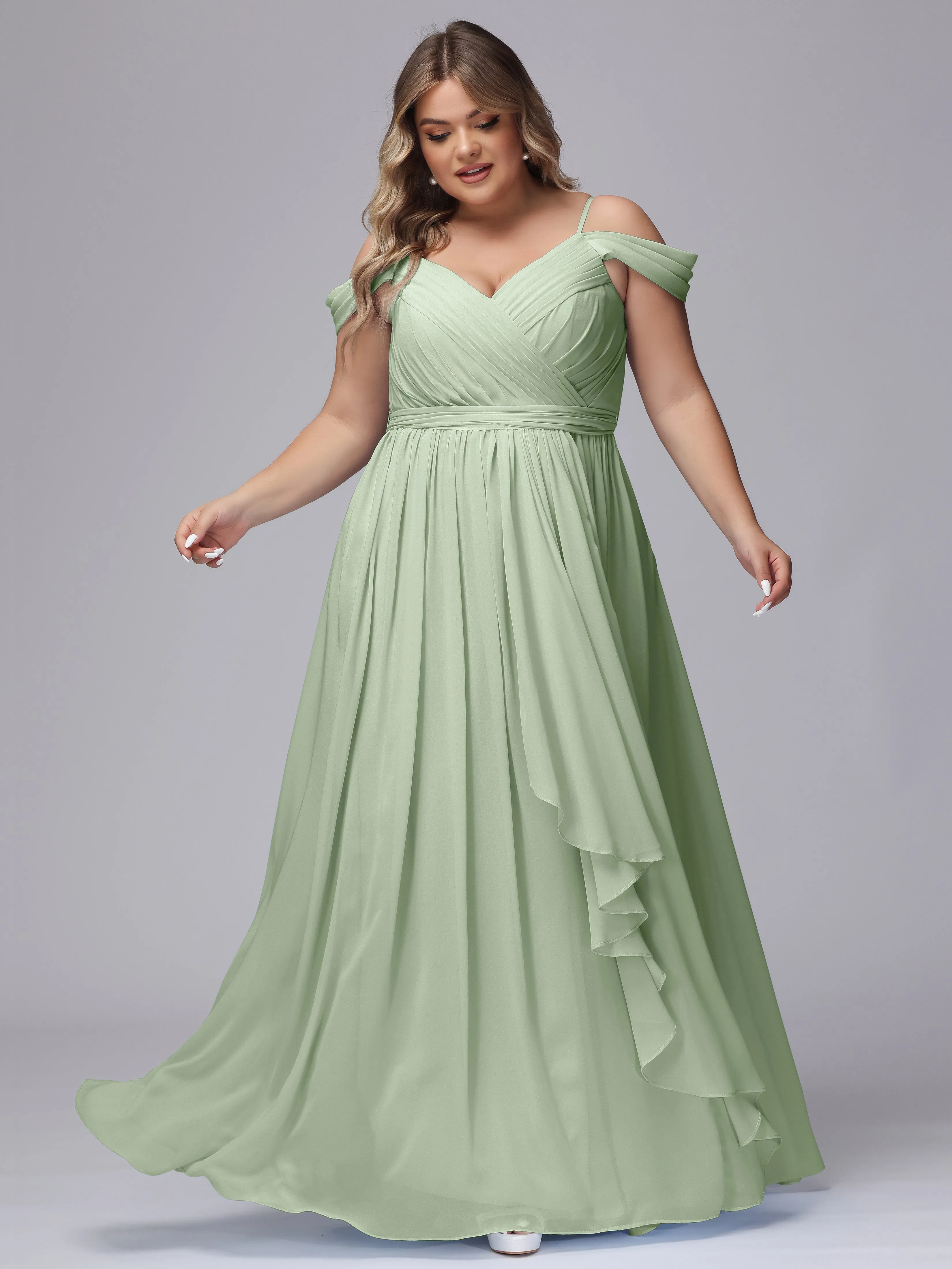 Off The Shoulder Chiffon Plus Size  Long Bridesmaid Dresses