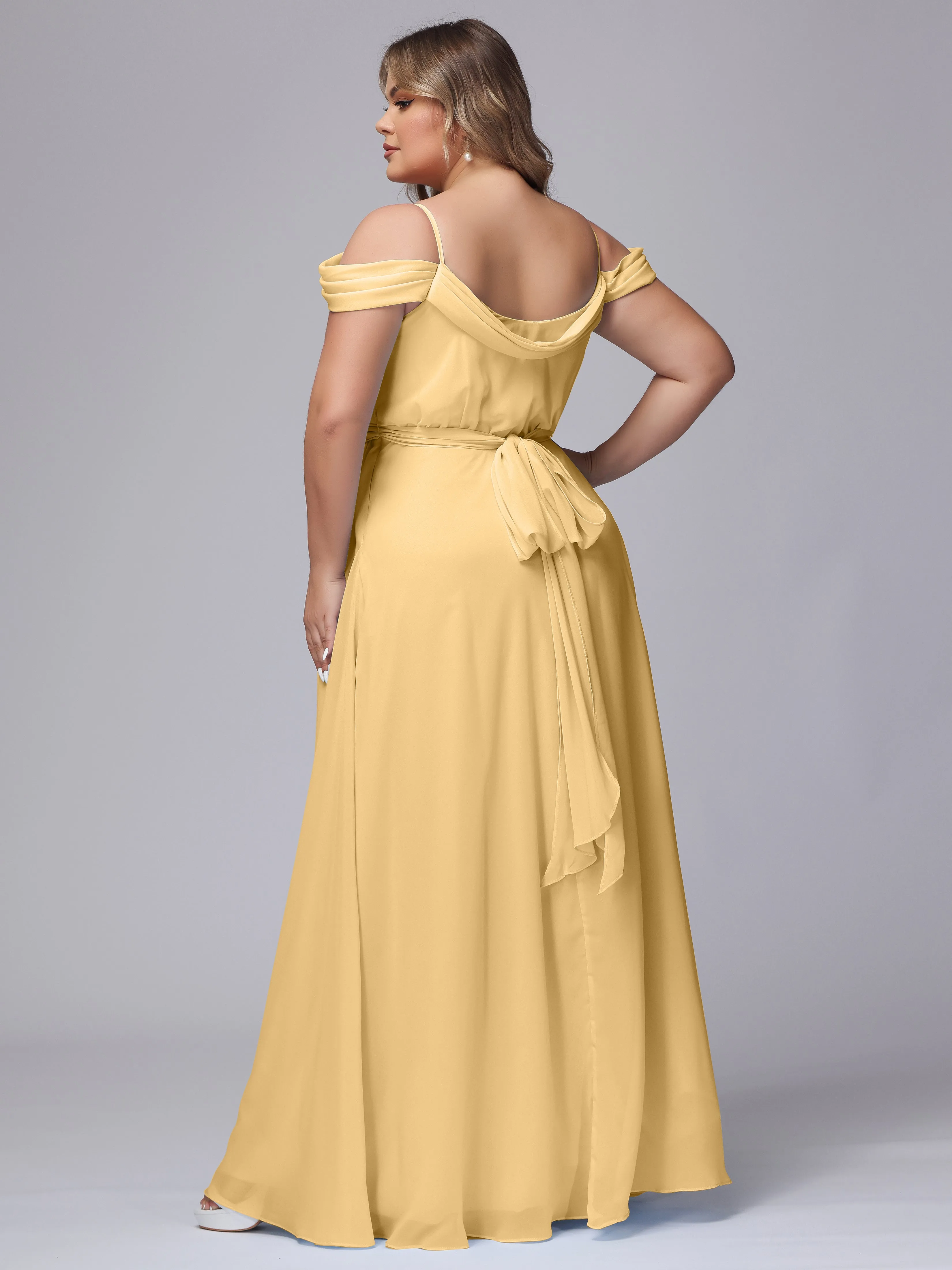 Off The Shoulder Chiffon Plus Size  Long Bridesmaid Dresses