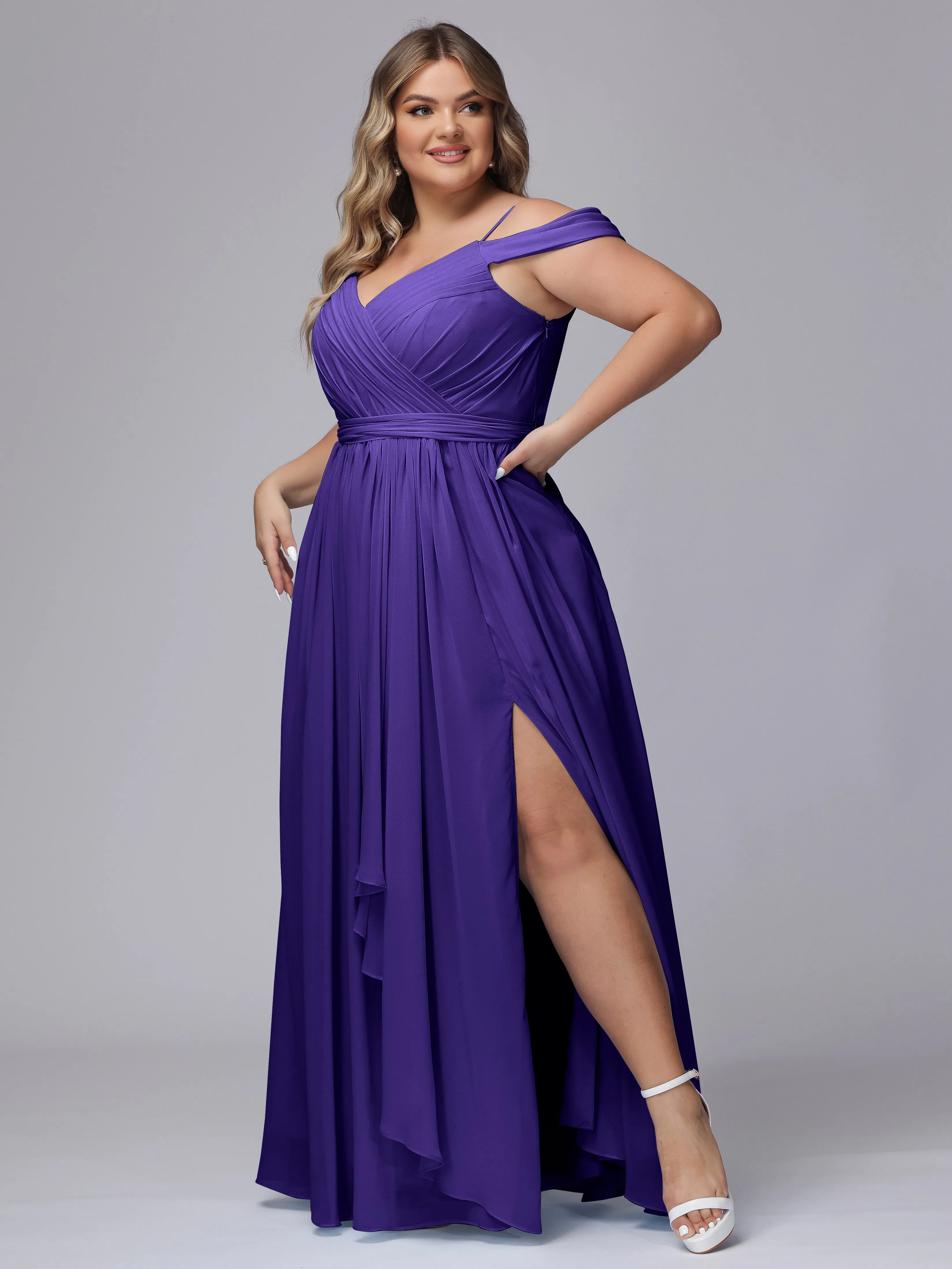 Off The Shoulder Chiffon Plus Size  Long Bridesmaid Dresses