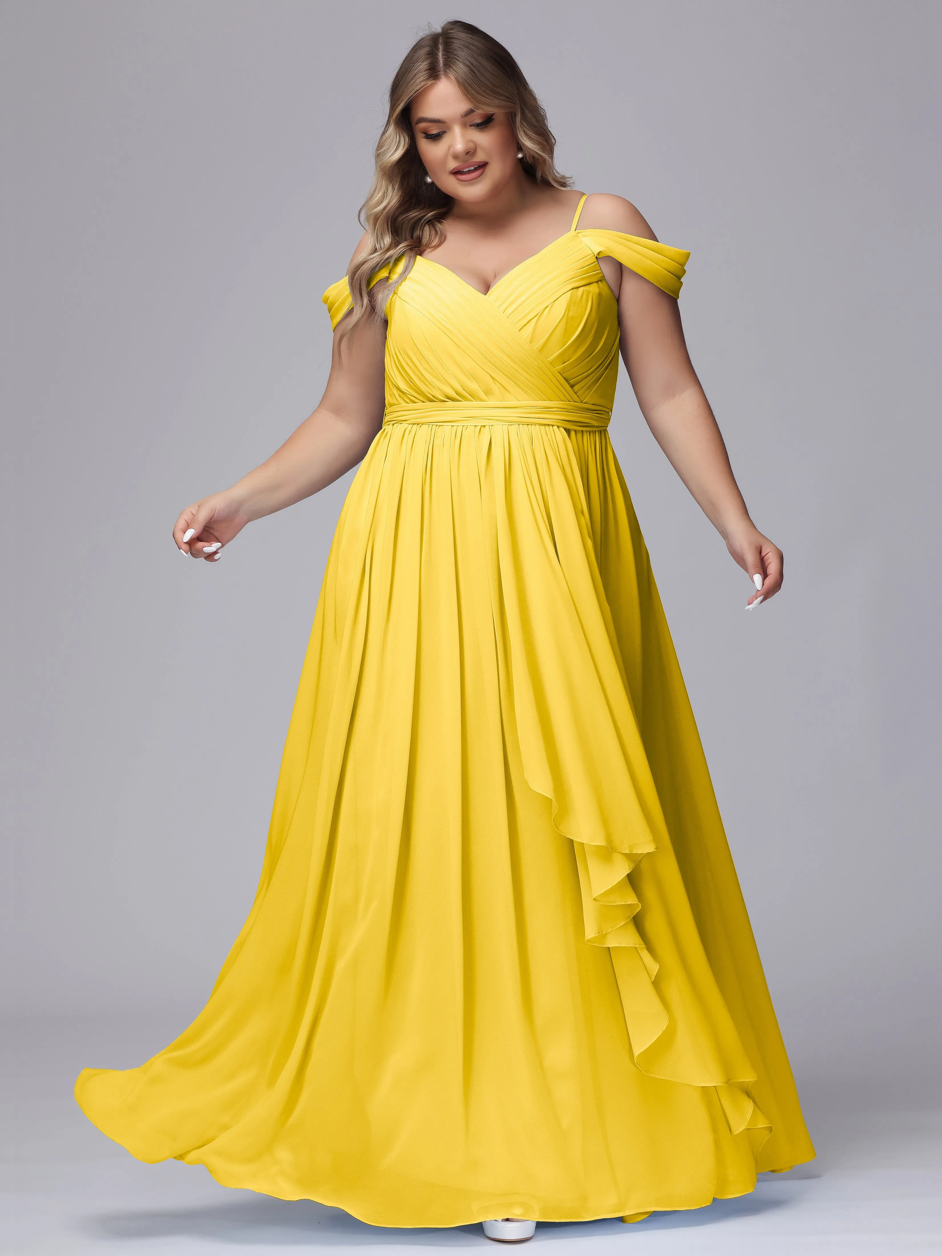 Off The Shoulder Chiffon Plus Size  Long Bridesmaid Dresses