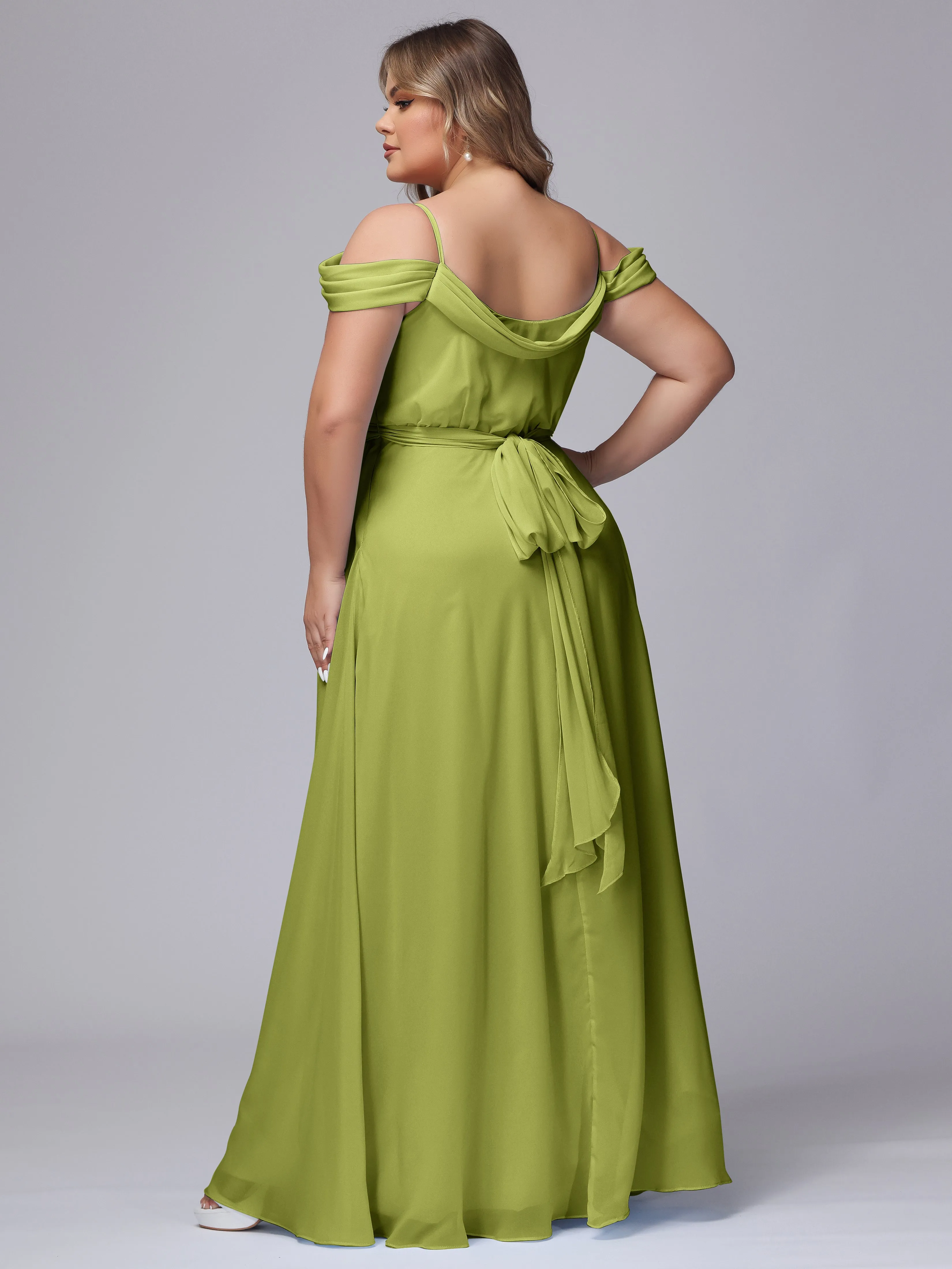 Off The Shoulder Chiffon Plus Size  Long Bridesmaid Dresses
