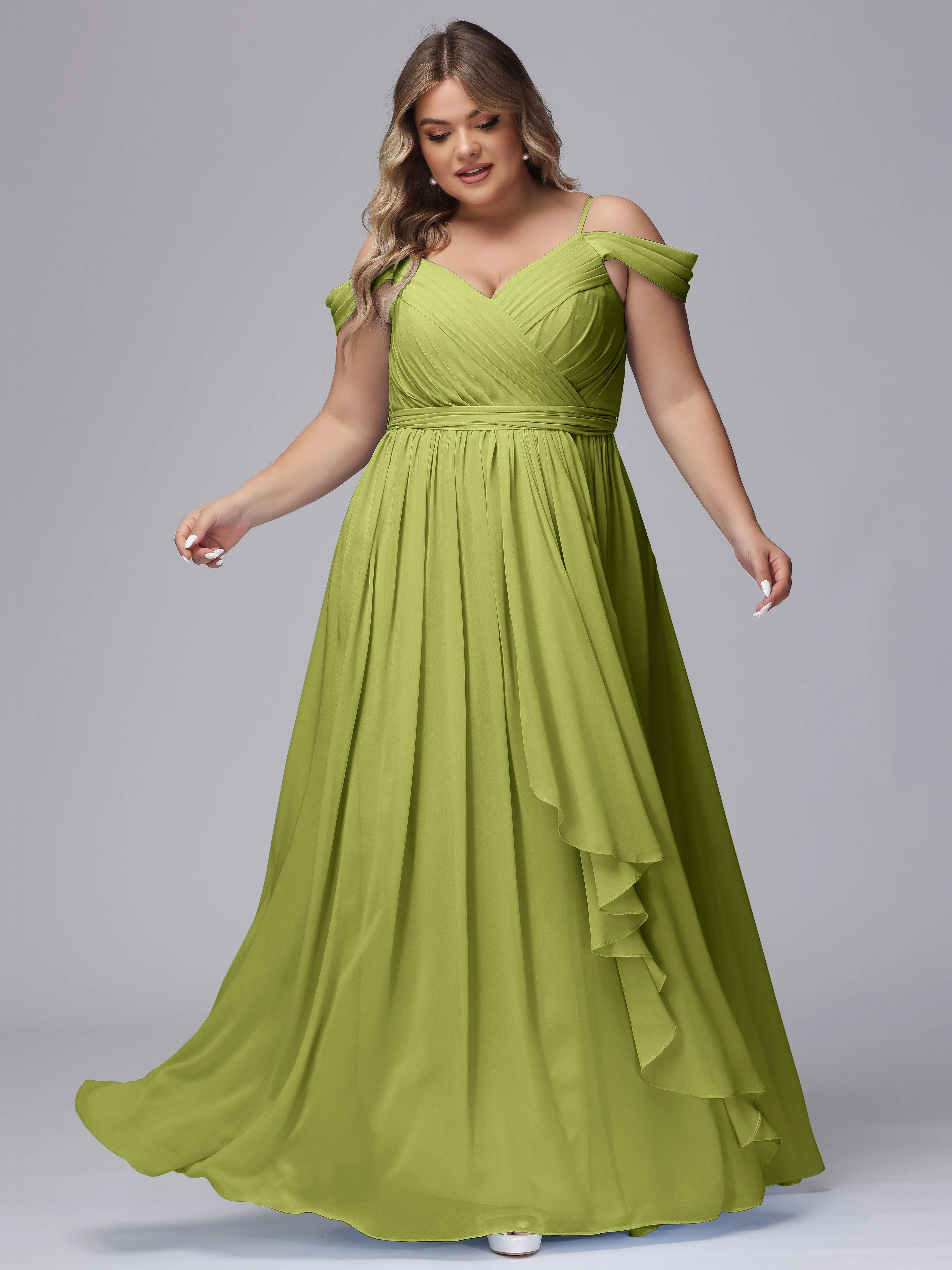 Off The Shoulder Chiffon Plus Size  Long Bridesmaid Dresses