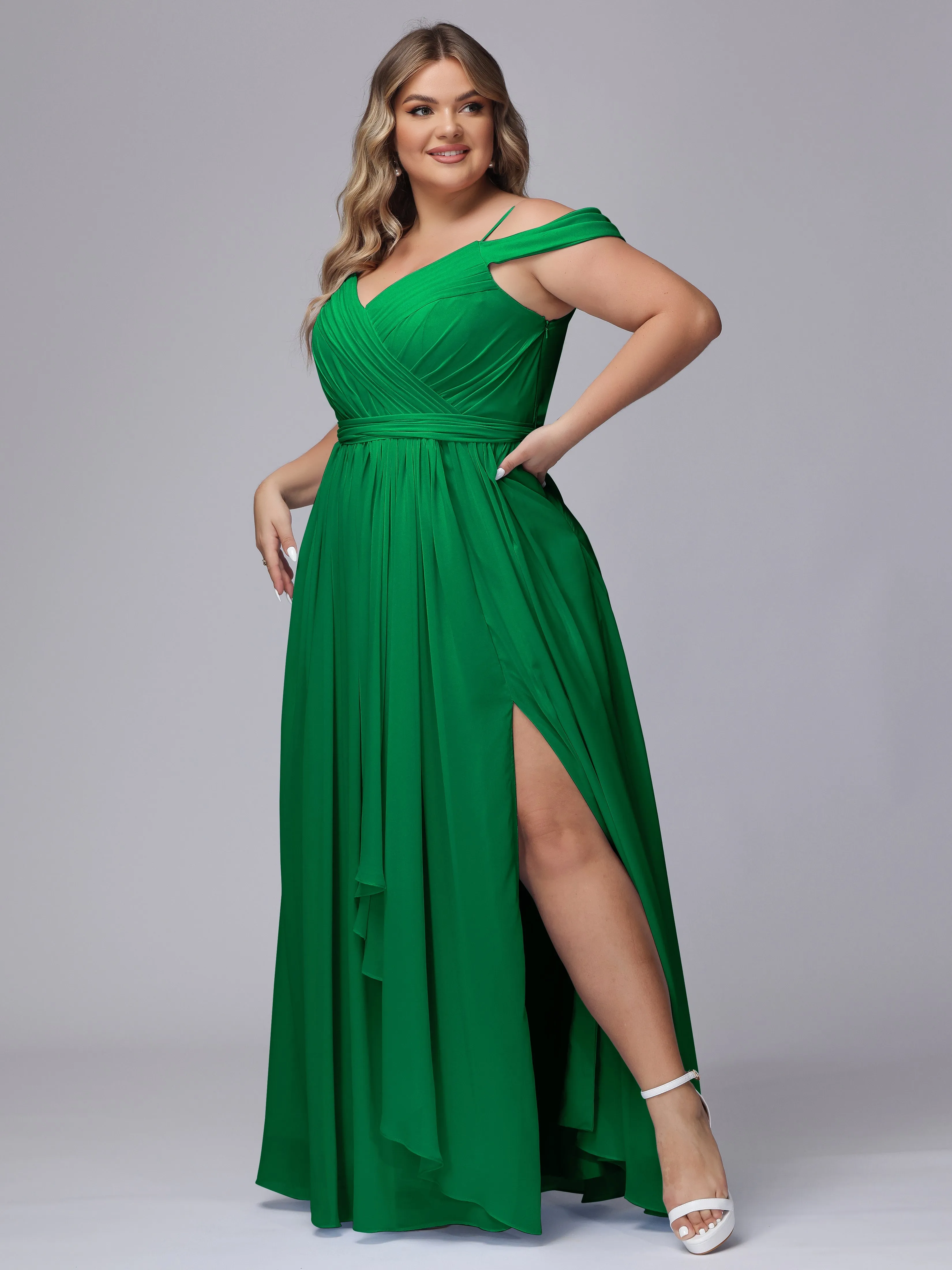 Off The Shoulder Chiffon Plus Size  Long Bridesmaid Dresses