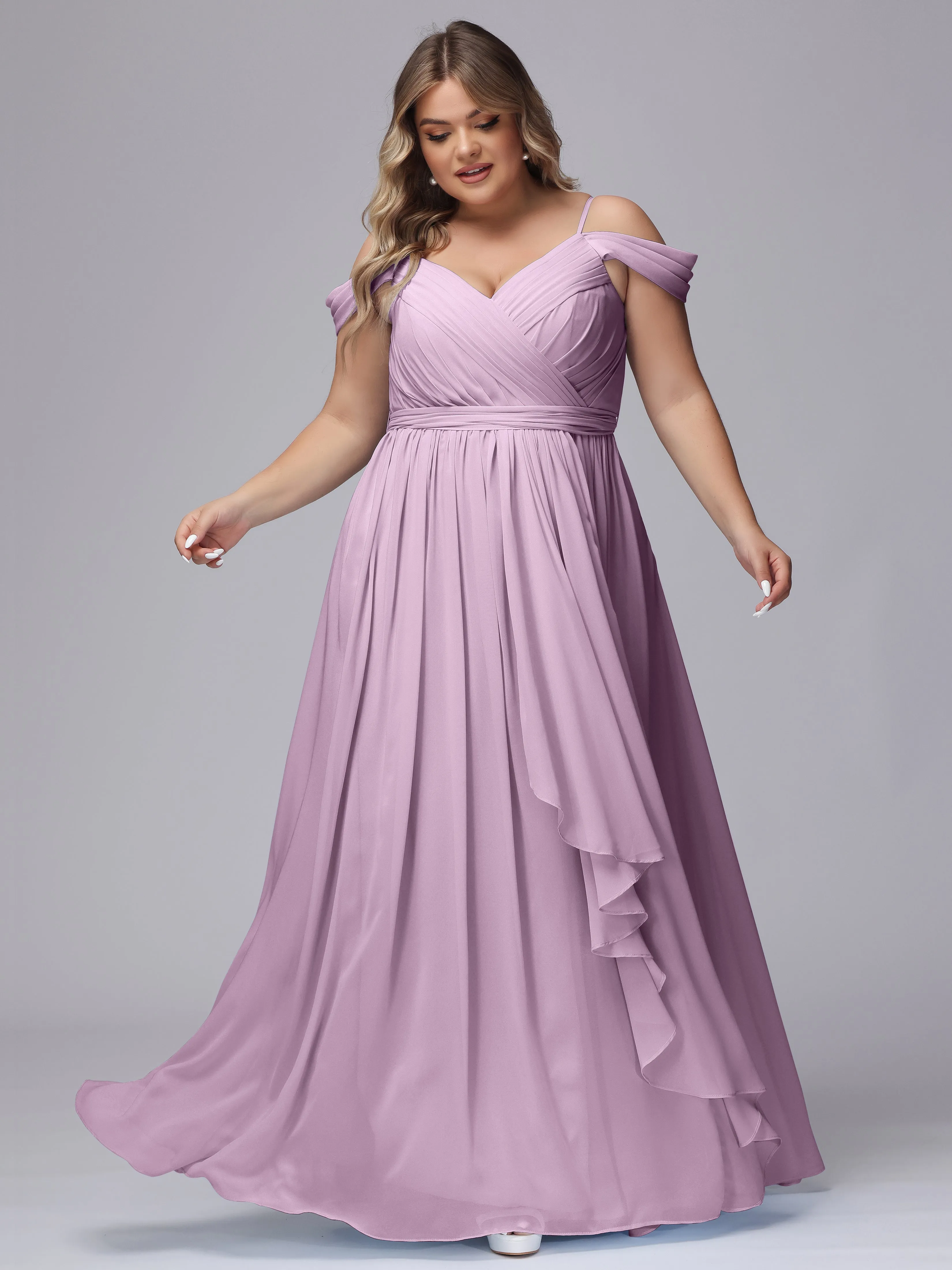 Off The Shoulder Chiffon Plus Size  Long Bridesmaid Dresses