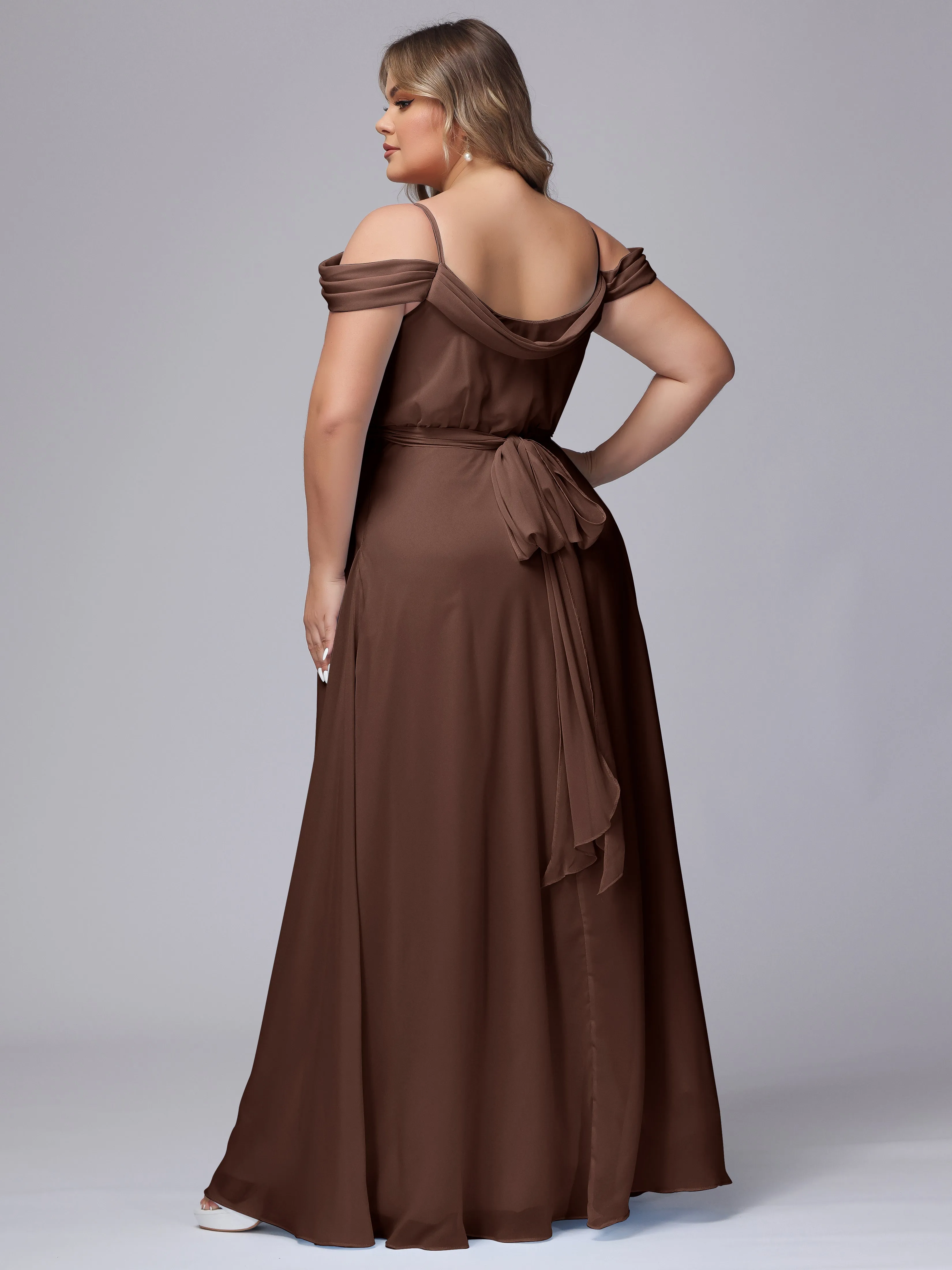 Off The Shoulder Chiffon Plus Size  Long Bridesmaid Dresses