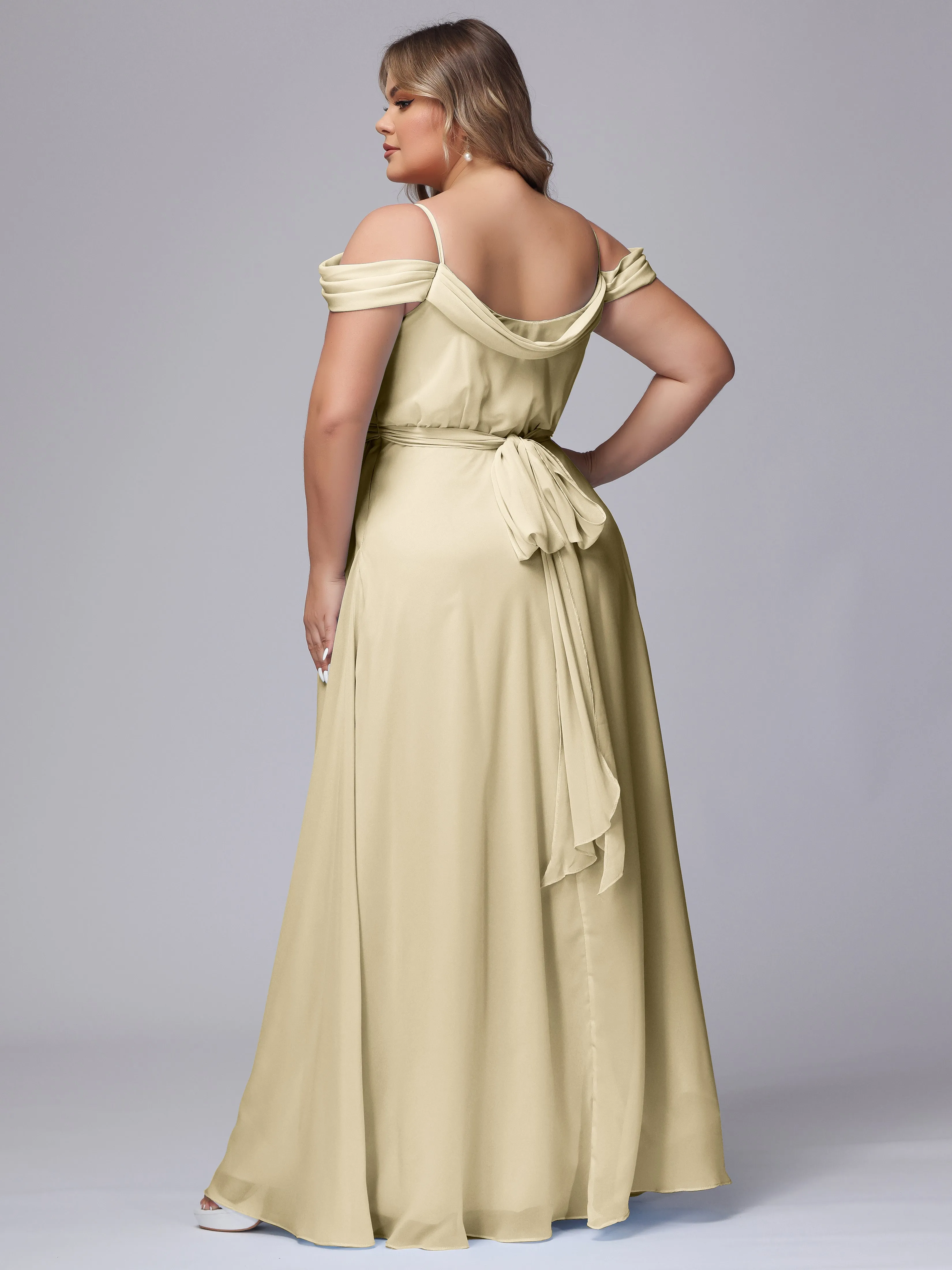 Off The Shoulder Chiffon Plus Size  Long Bridesmaid Dresses