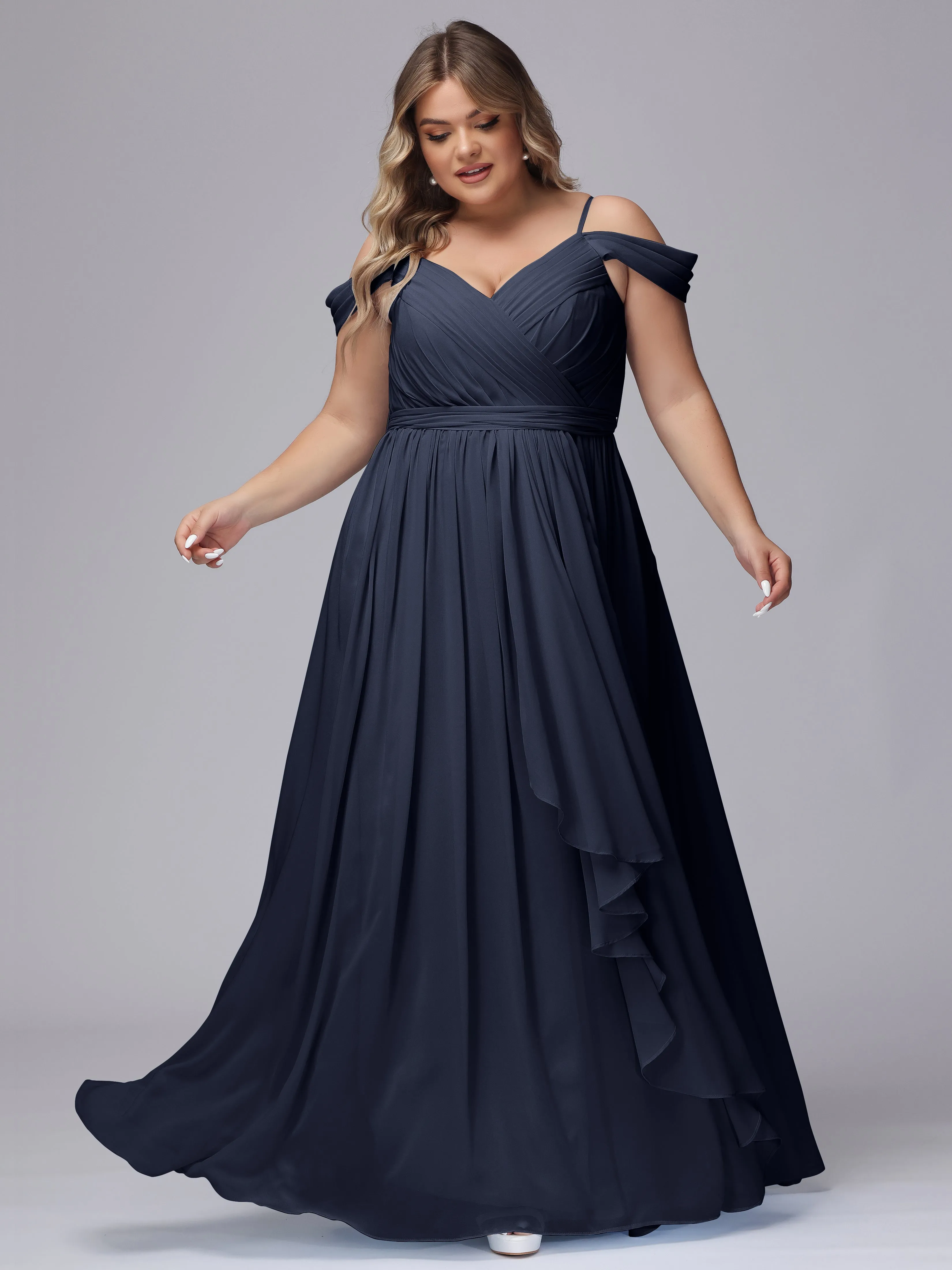 Off The Shoulder Chiffon Plus Size  Long Bridesmaid Dresses