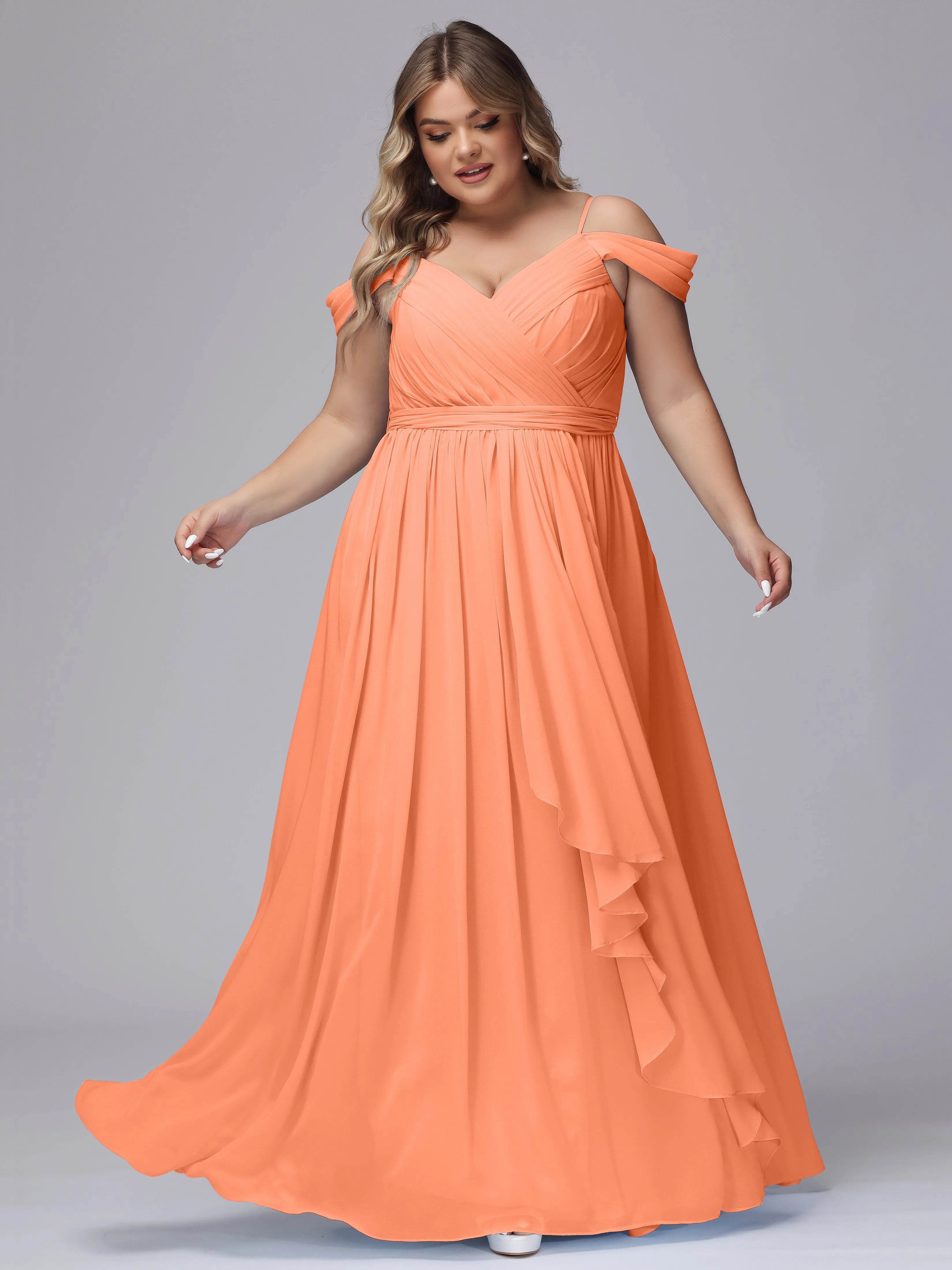 Off The Shoulder Chiffon Plus Size  Long Bridesmaid Dresses